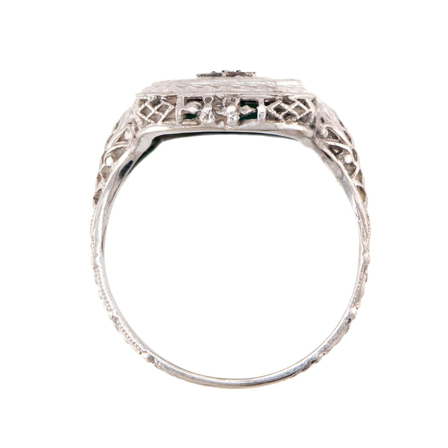 Art Deco 14k Chrysoprase and Diamond Ring