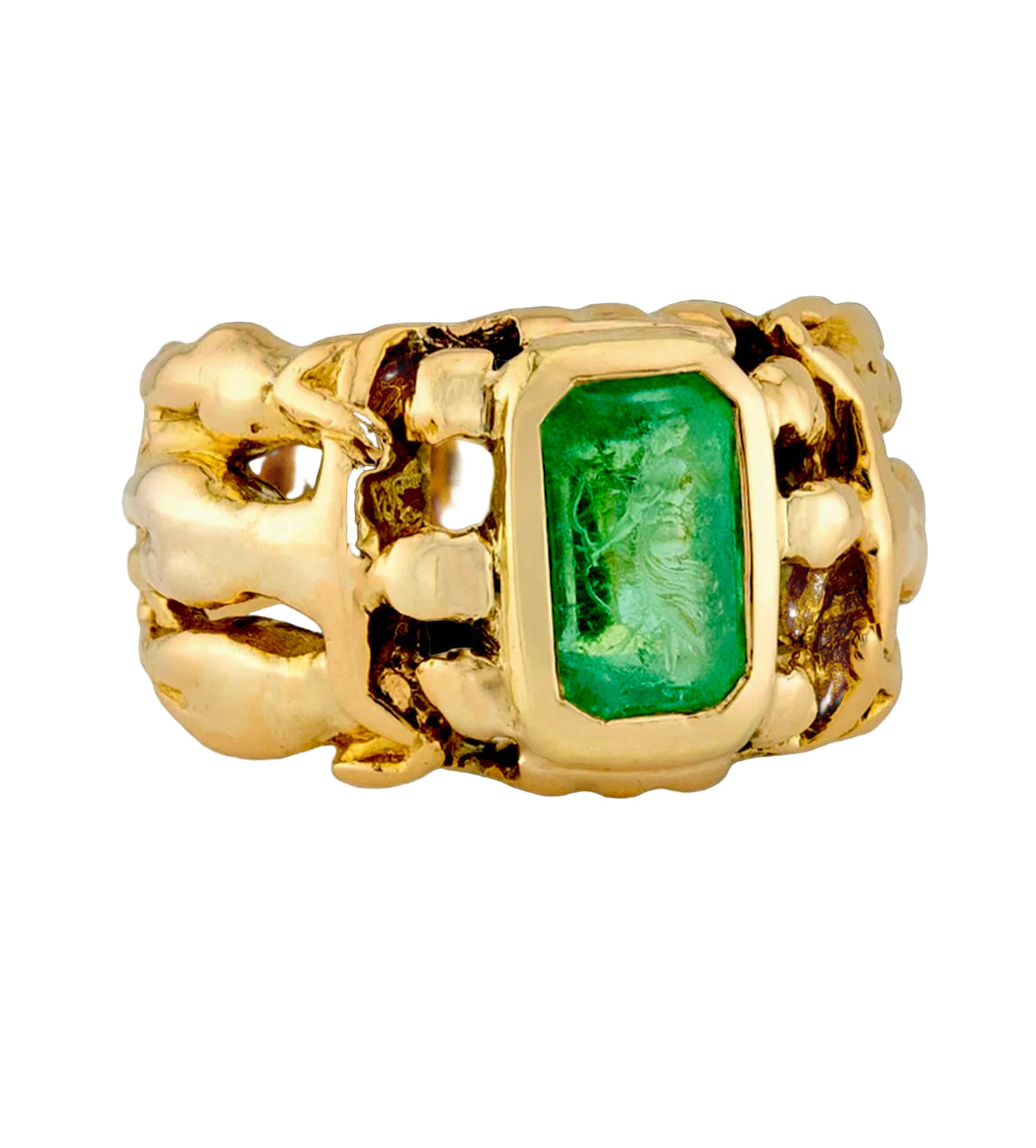 FRANK WALTER LAWRENCE Art Nouveau 18k Emerald Intaglio Ring
