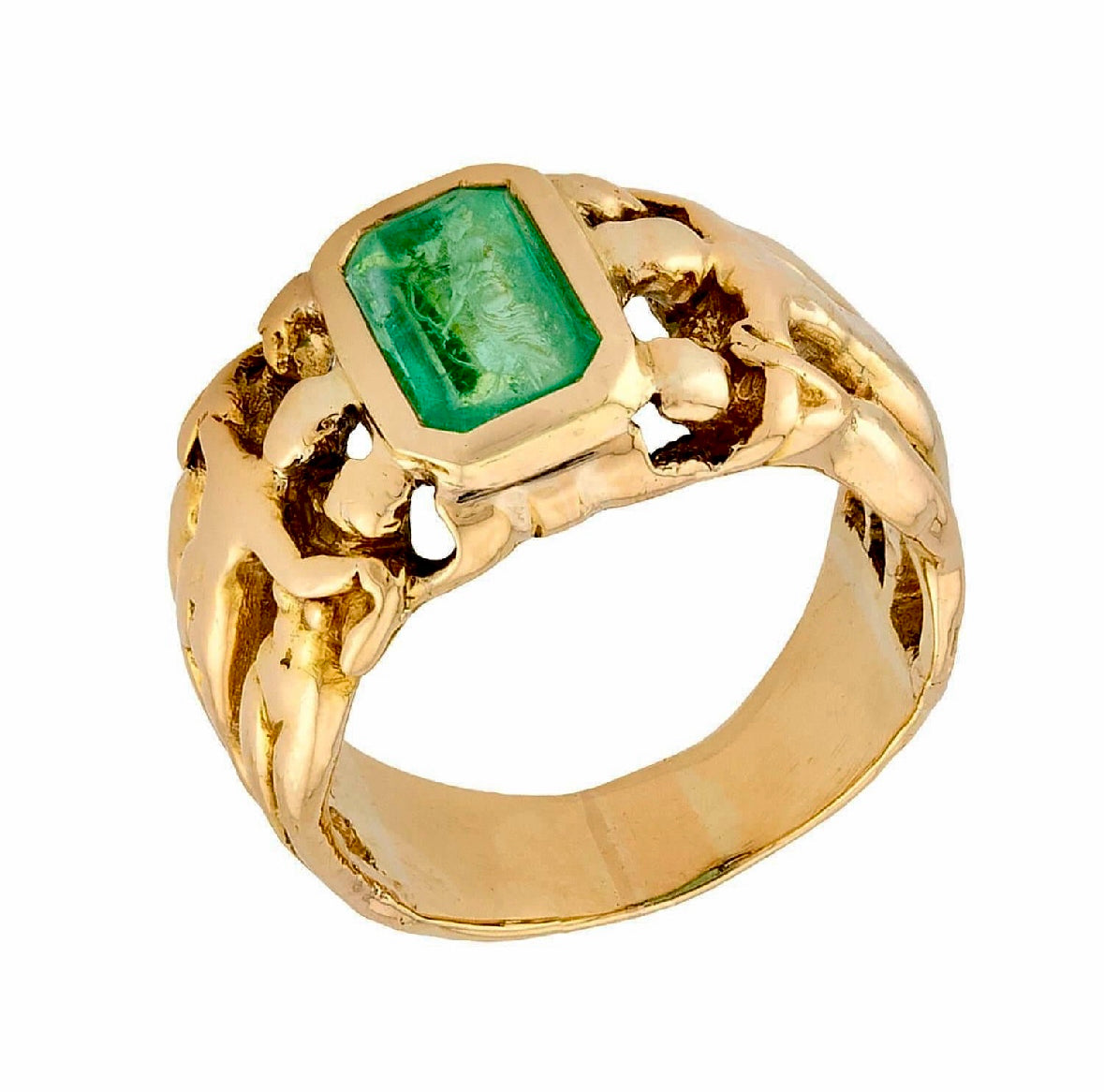 FRANK WALTER LAWRENCE Art Nouveau 18k Emerald Intaglio Ring
