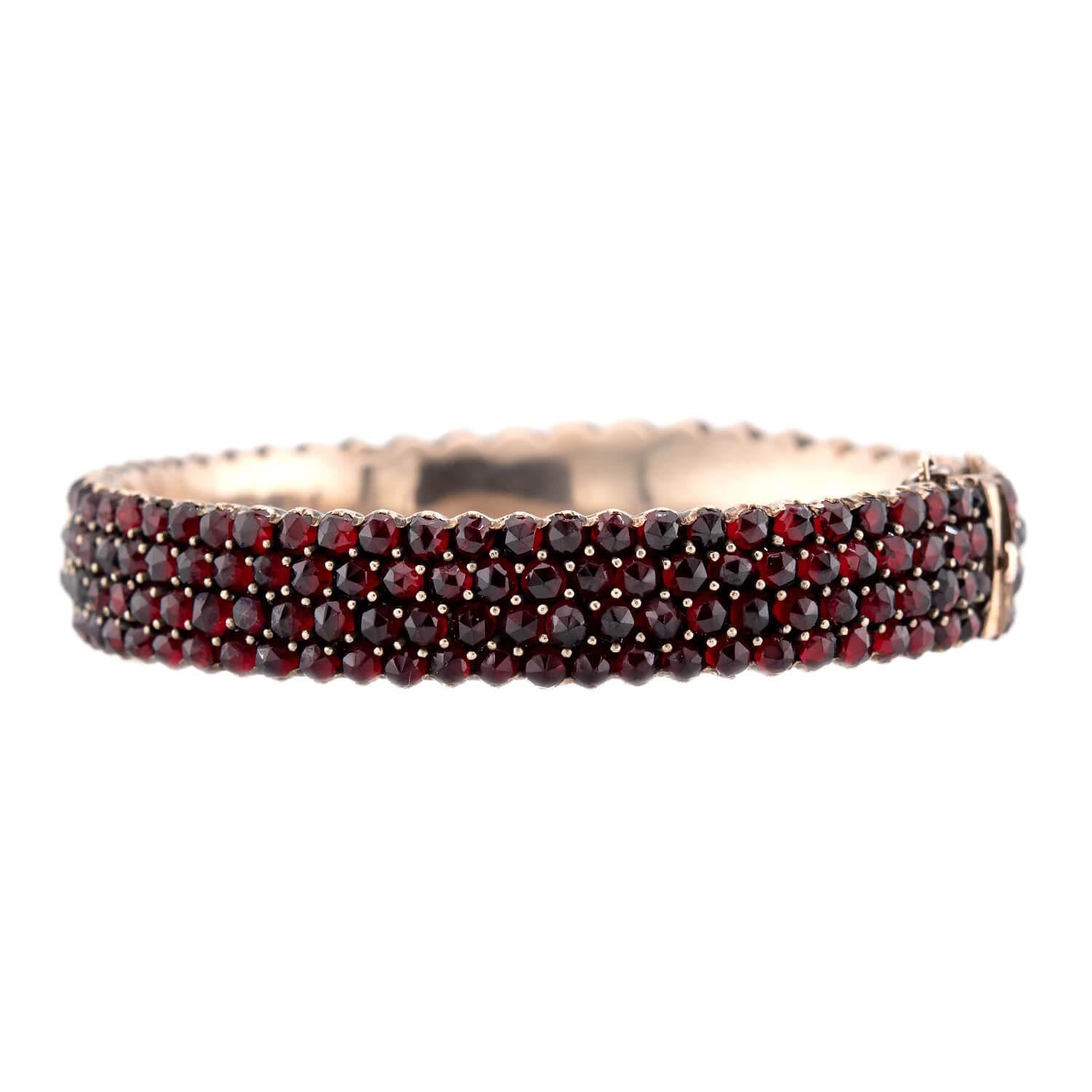 Victorian Silver Gilt Bohemian Garnet Bangle