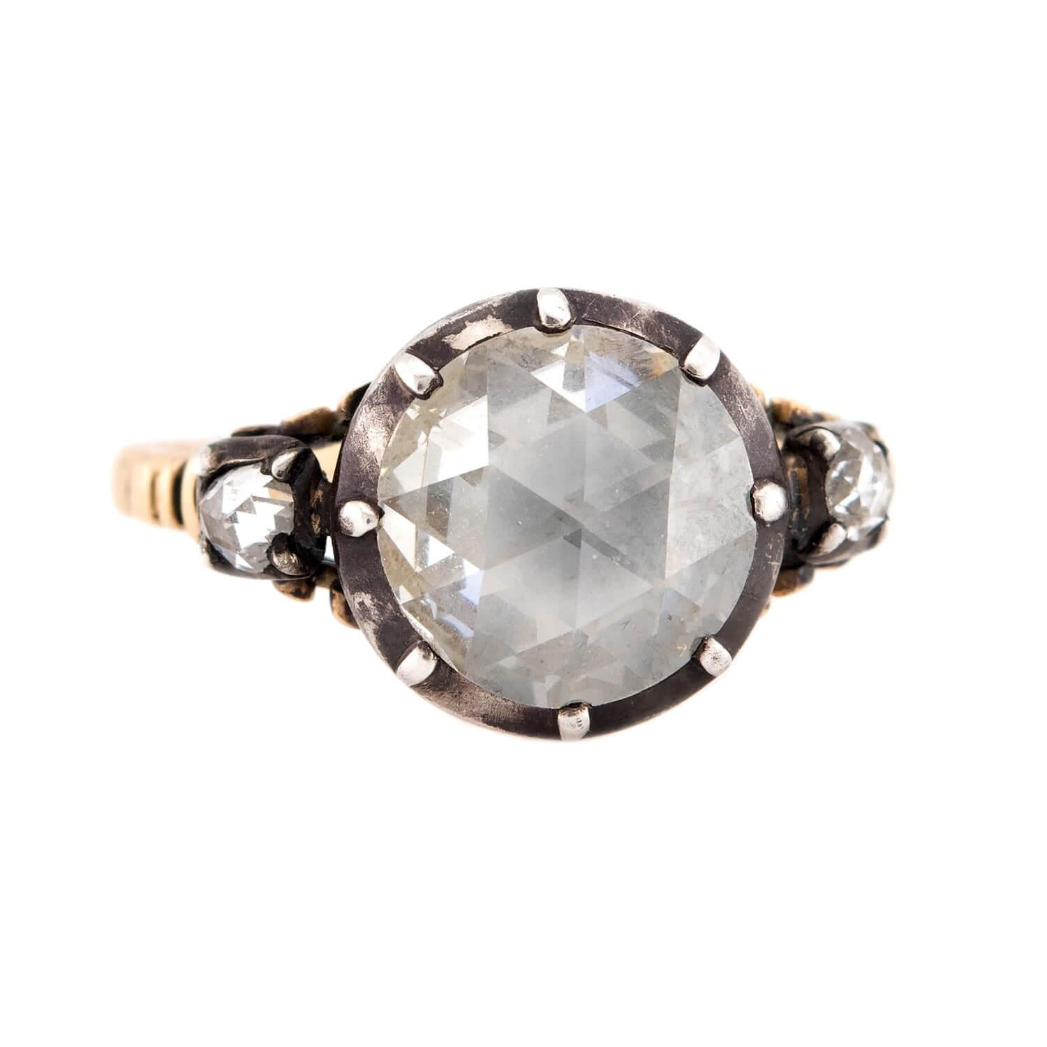 Georgian English 14k/Sterling Silver Diamond Engagement Ring 1.60ct