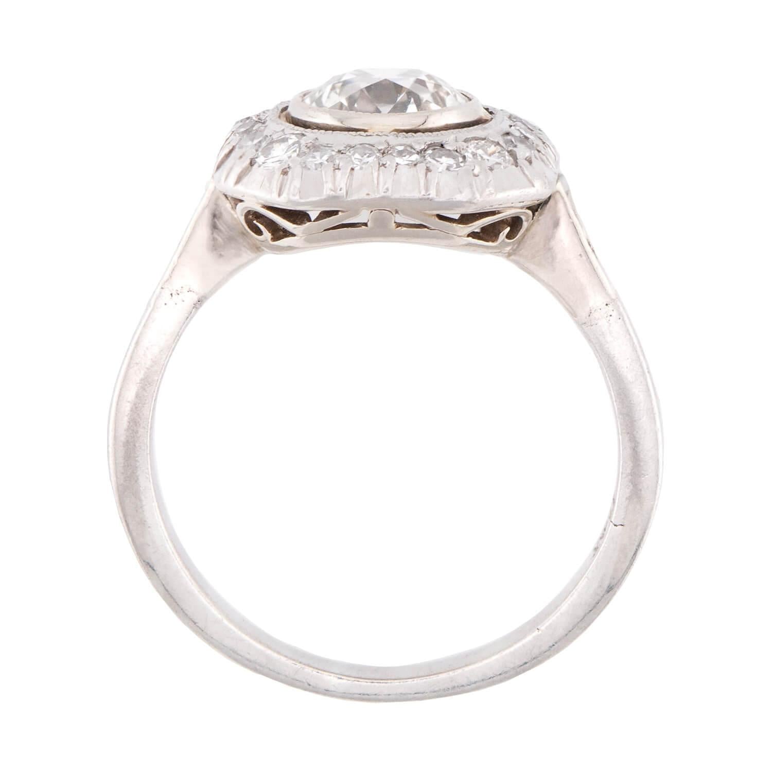 Art Deco Platinum Diamond Halo Engagement Ring 1.40ct