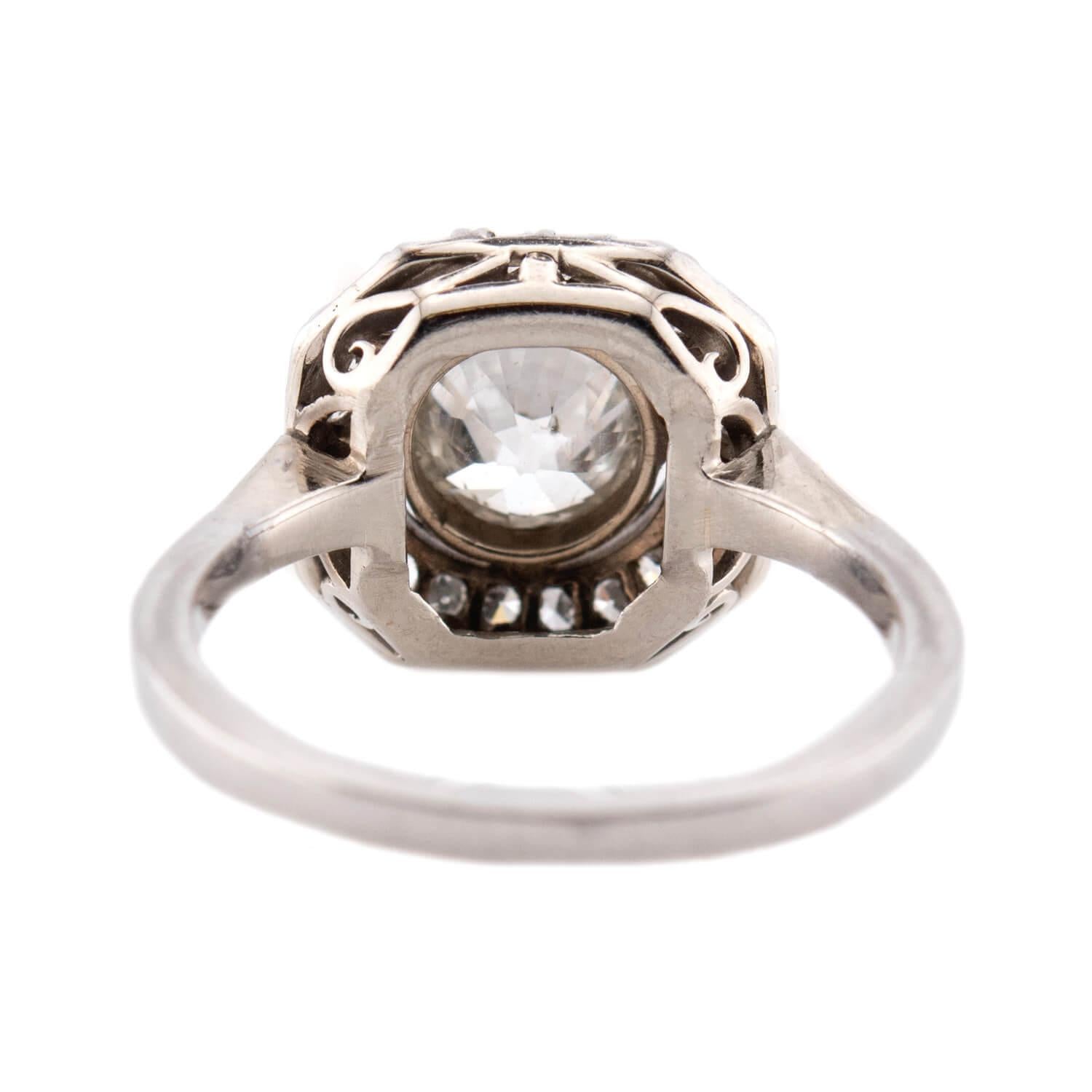 Art Deco Platinum Diamond Halo Engagement Ring 1.40ct