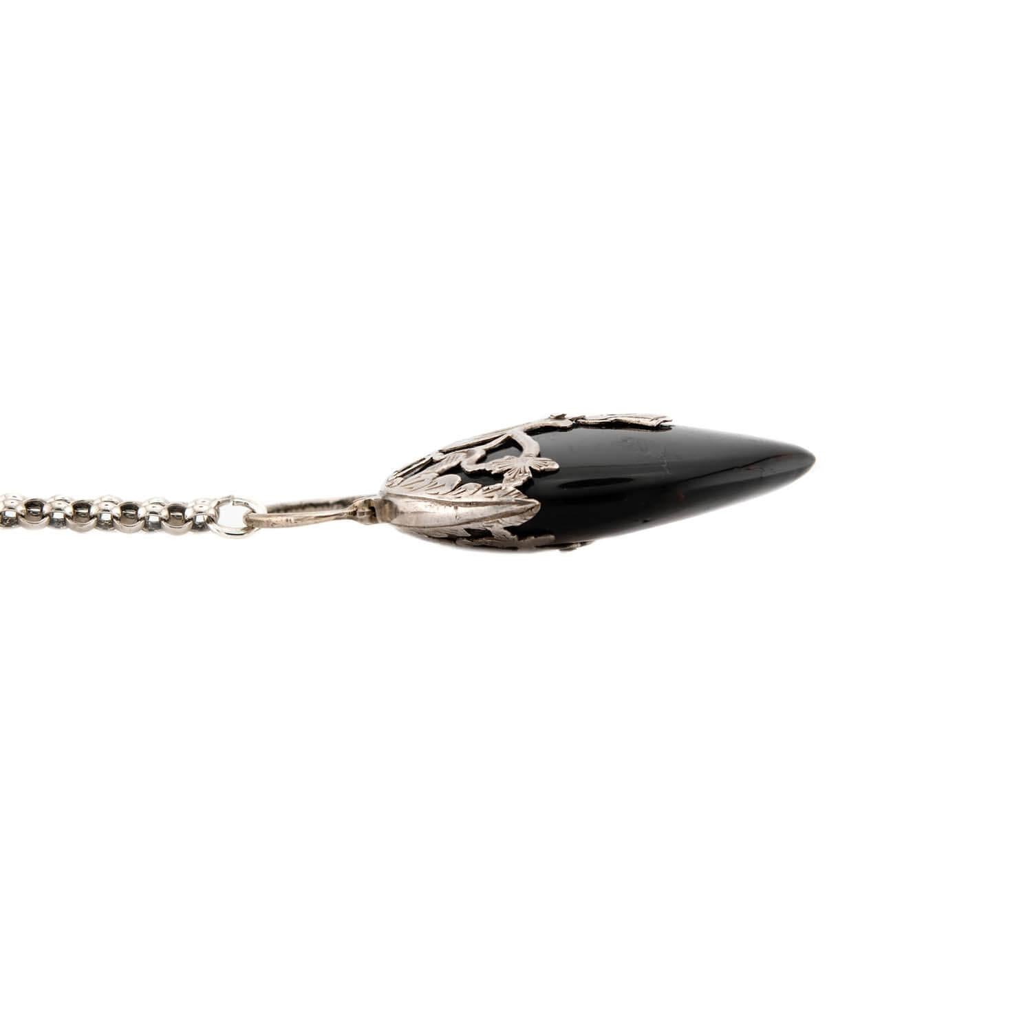 Victorian Sterling Silver Carved Horn Padlock Pendant Necklace