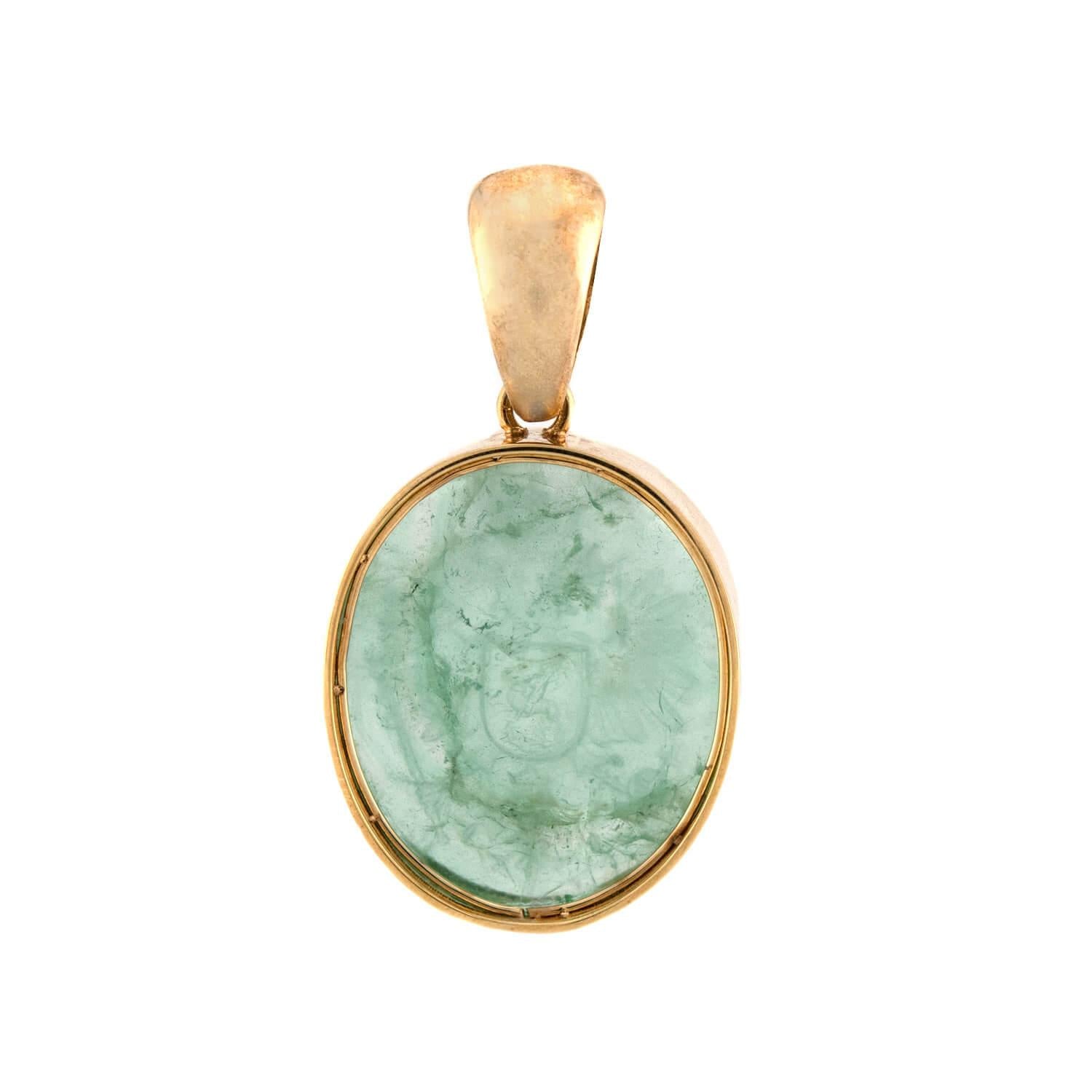 Victorian 18k Emerald Intaglio Pendant