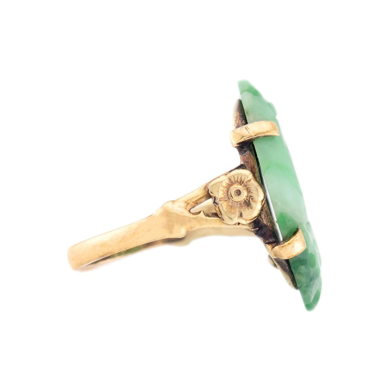 Art Nouveau 14k Carved Jade Ring