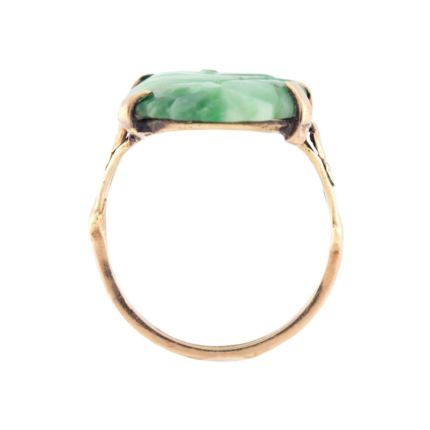 Art Nouveau 14k Carved Jade Ring