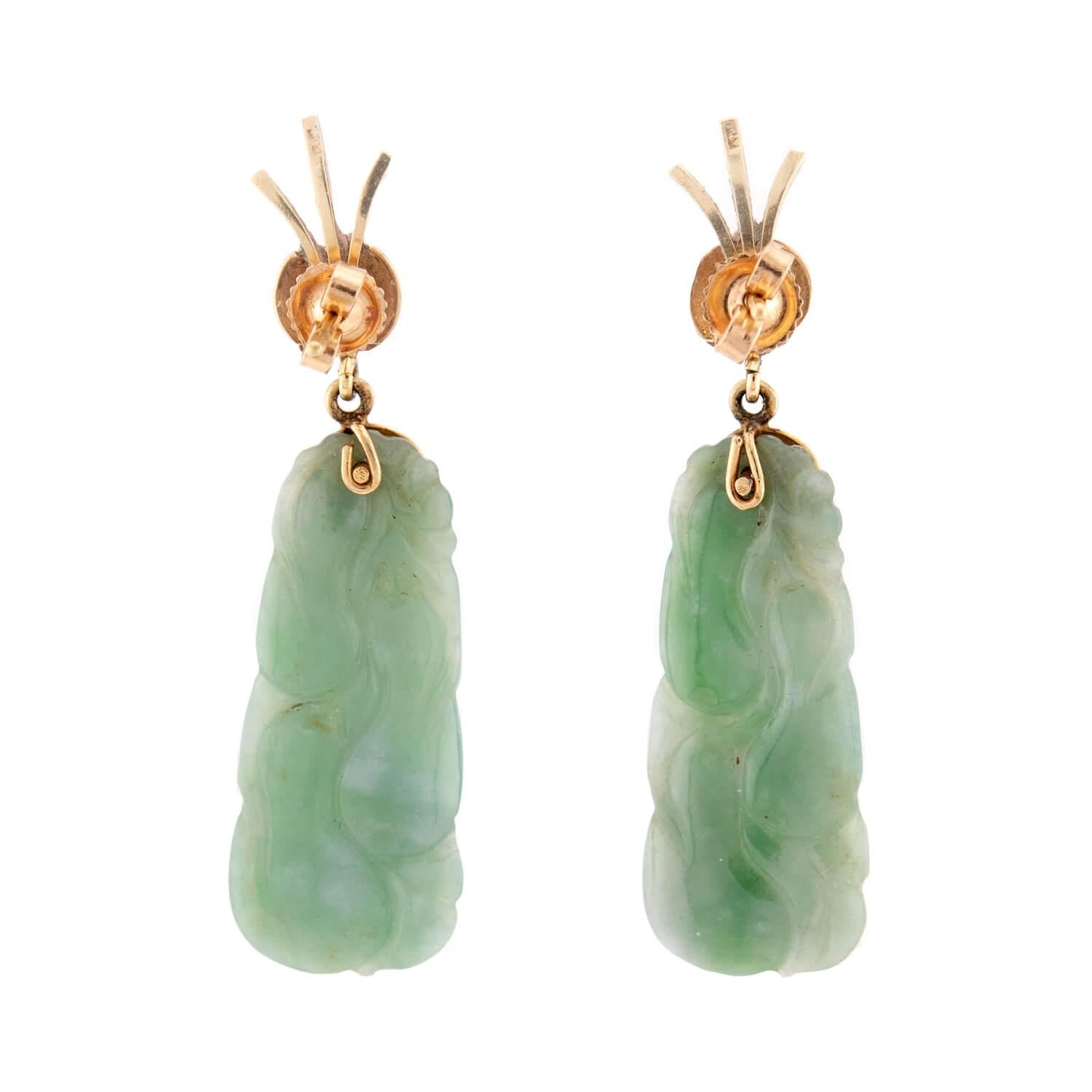Estate 14k Carved Jade Earrings