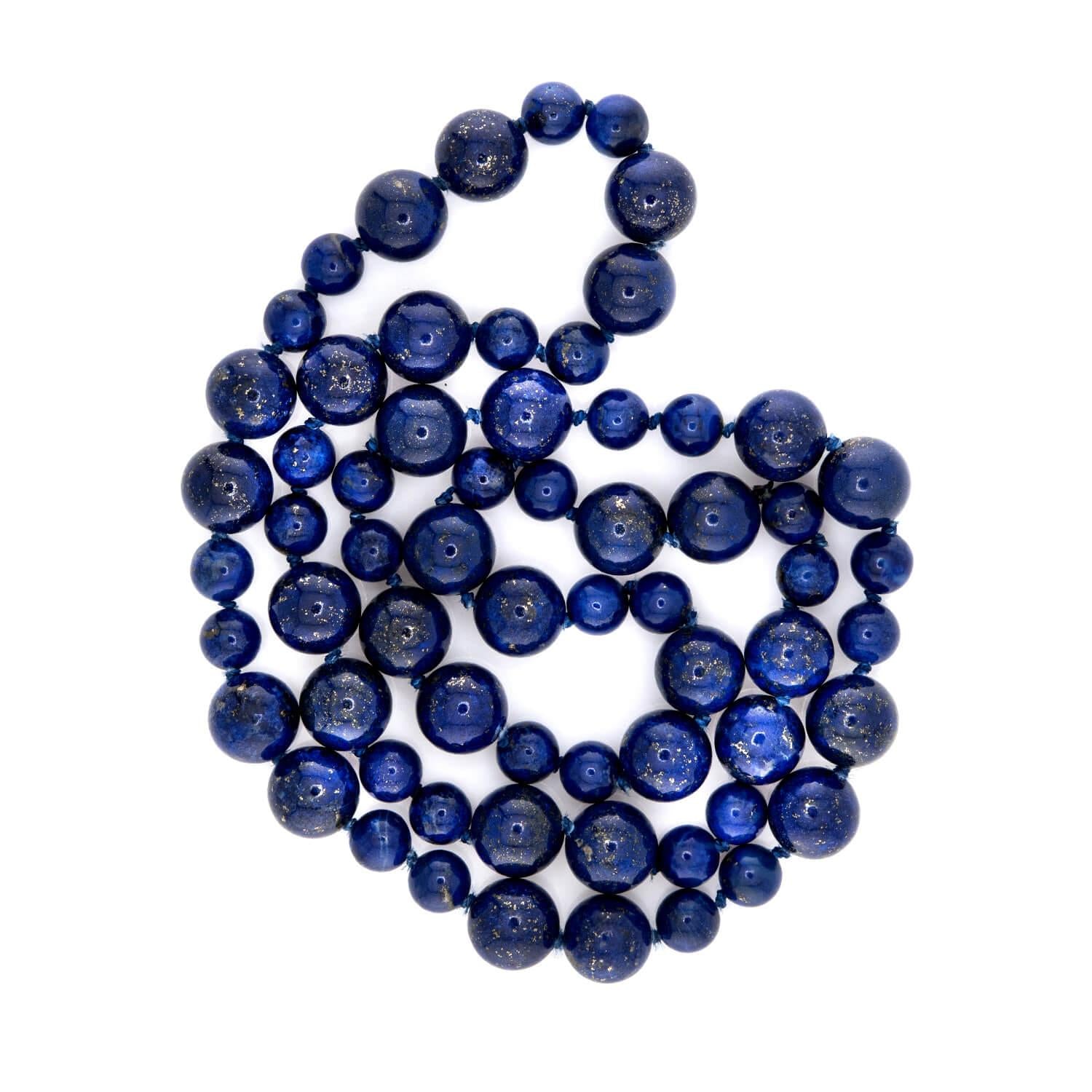 Vintage Lapis Bead Necklace 28"