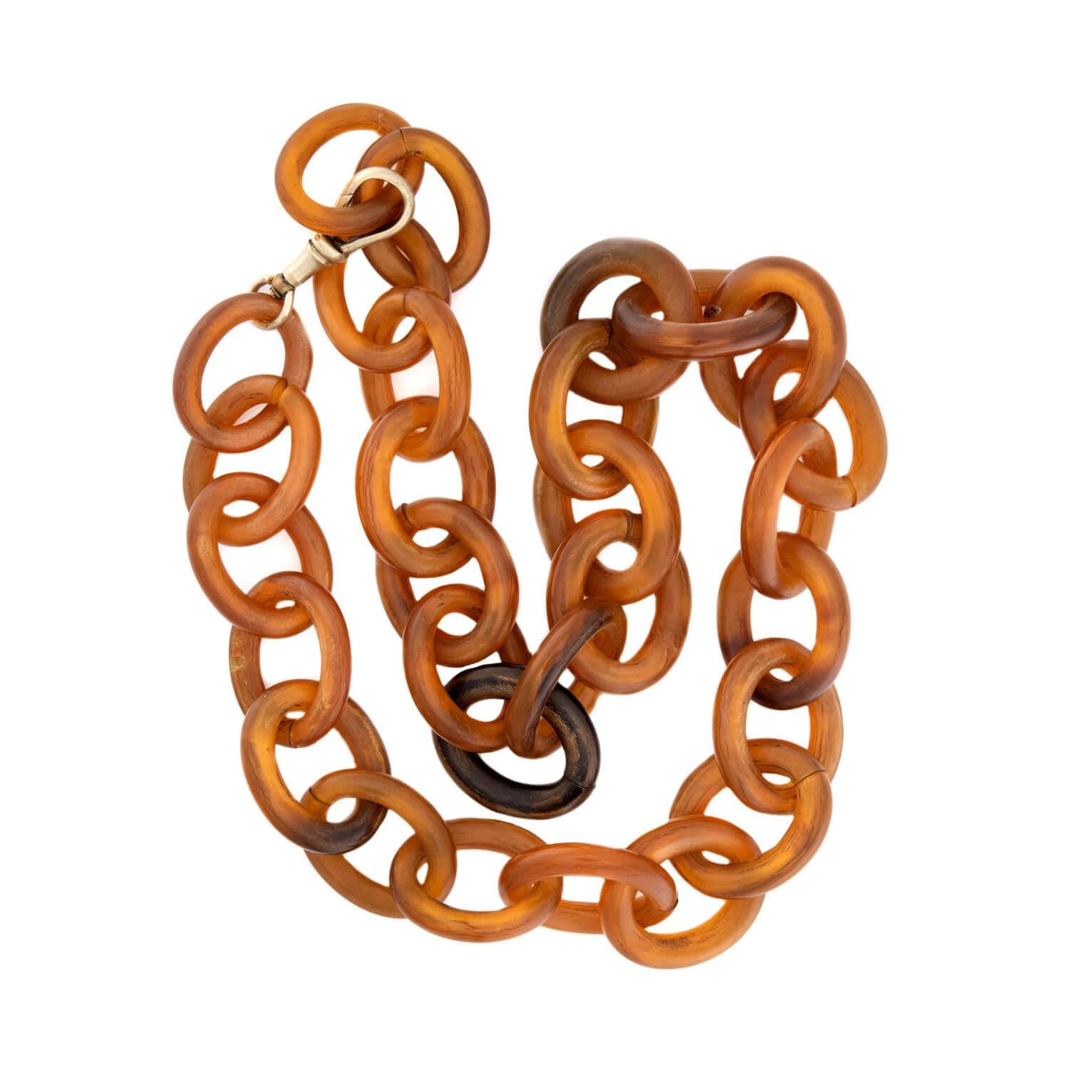 Victorian Gold-Filled Carved Horn Link Necklace