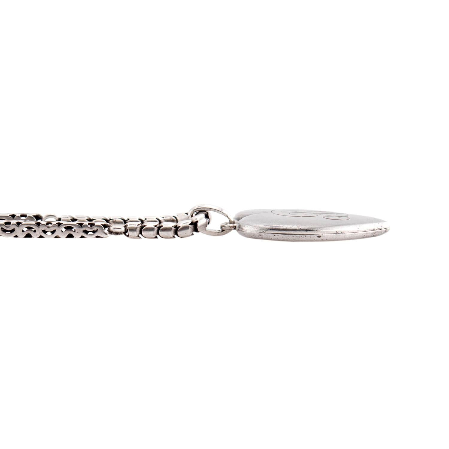 Victorian Sterling Silver Heart-Motif Locket Pendant Necklace