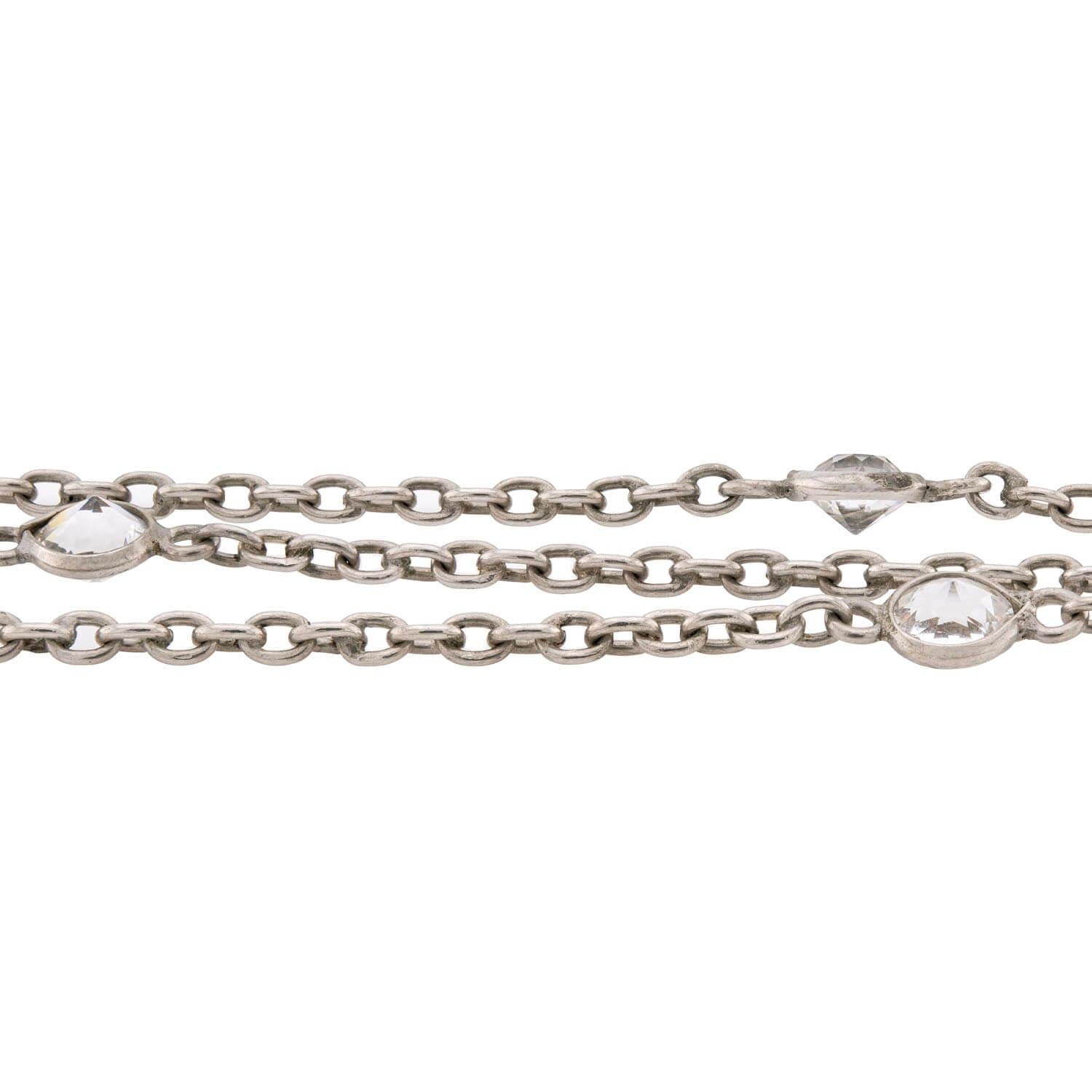 Art Deco Sterling Silver Rock Quartz Crystal "Diamonds-by-the-Yard" Necklace