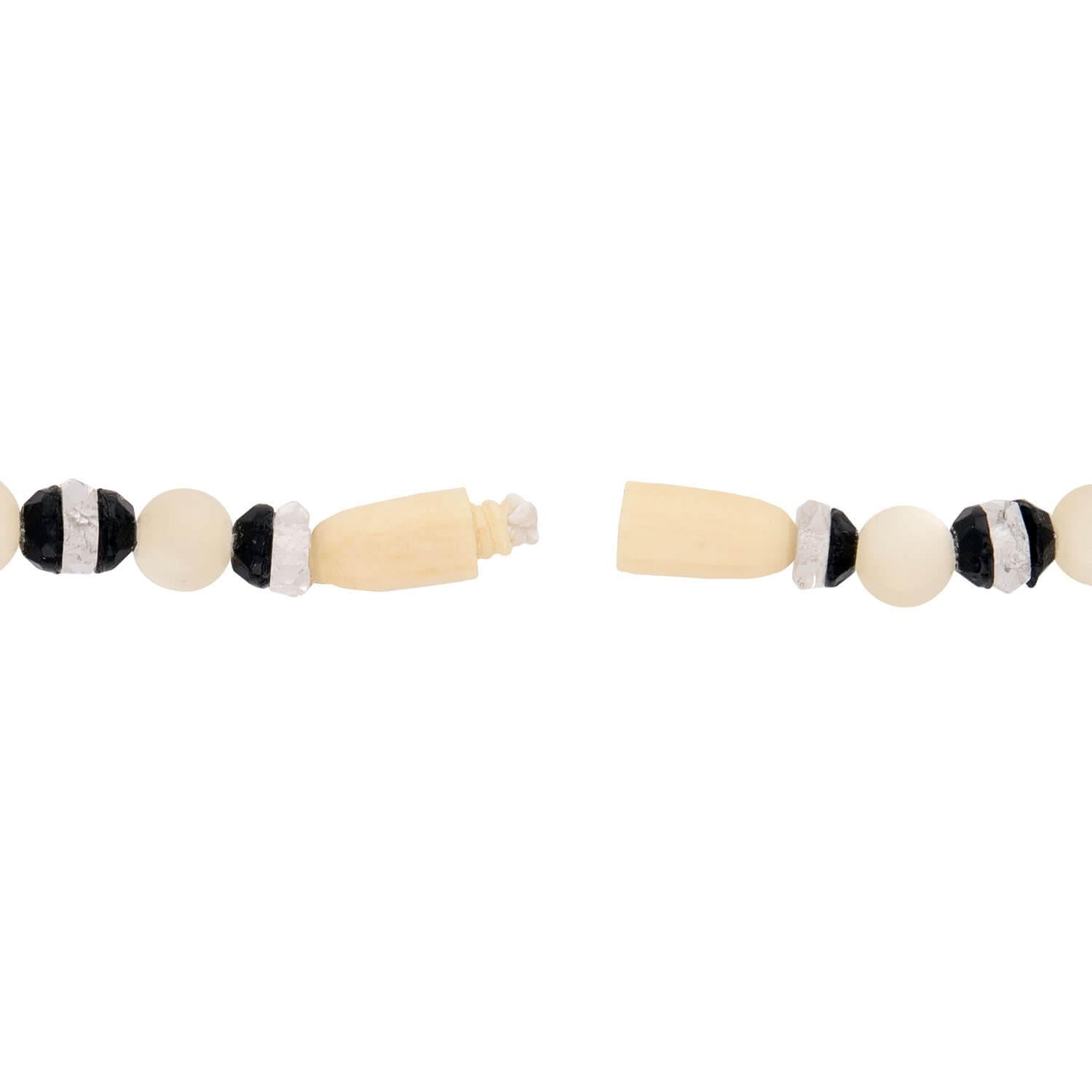 Art Deco Mother of. Pearl, Onyx, & Rock Quartz Crystal Bead Necklace