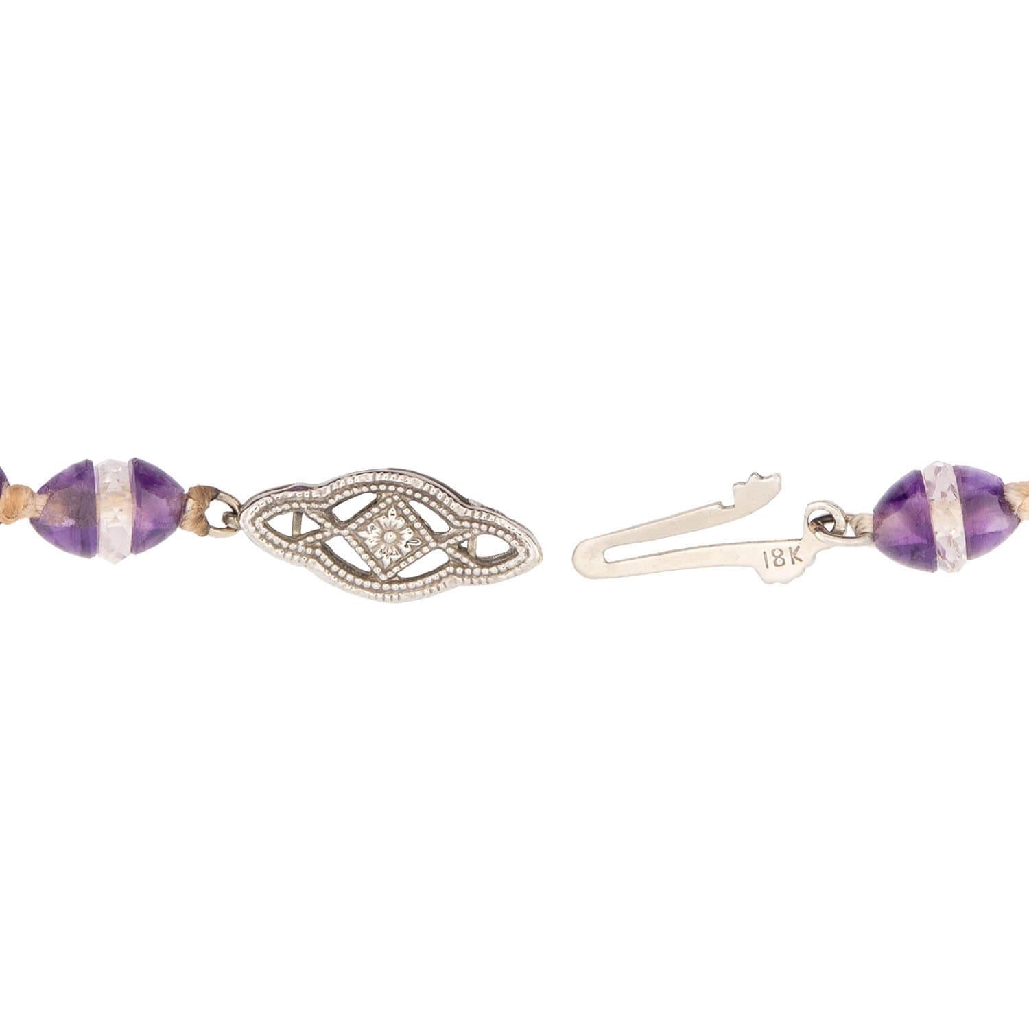 Art Deco 18k Amethyst and Rock Quartz Crystal Rondelle Bead Necklace