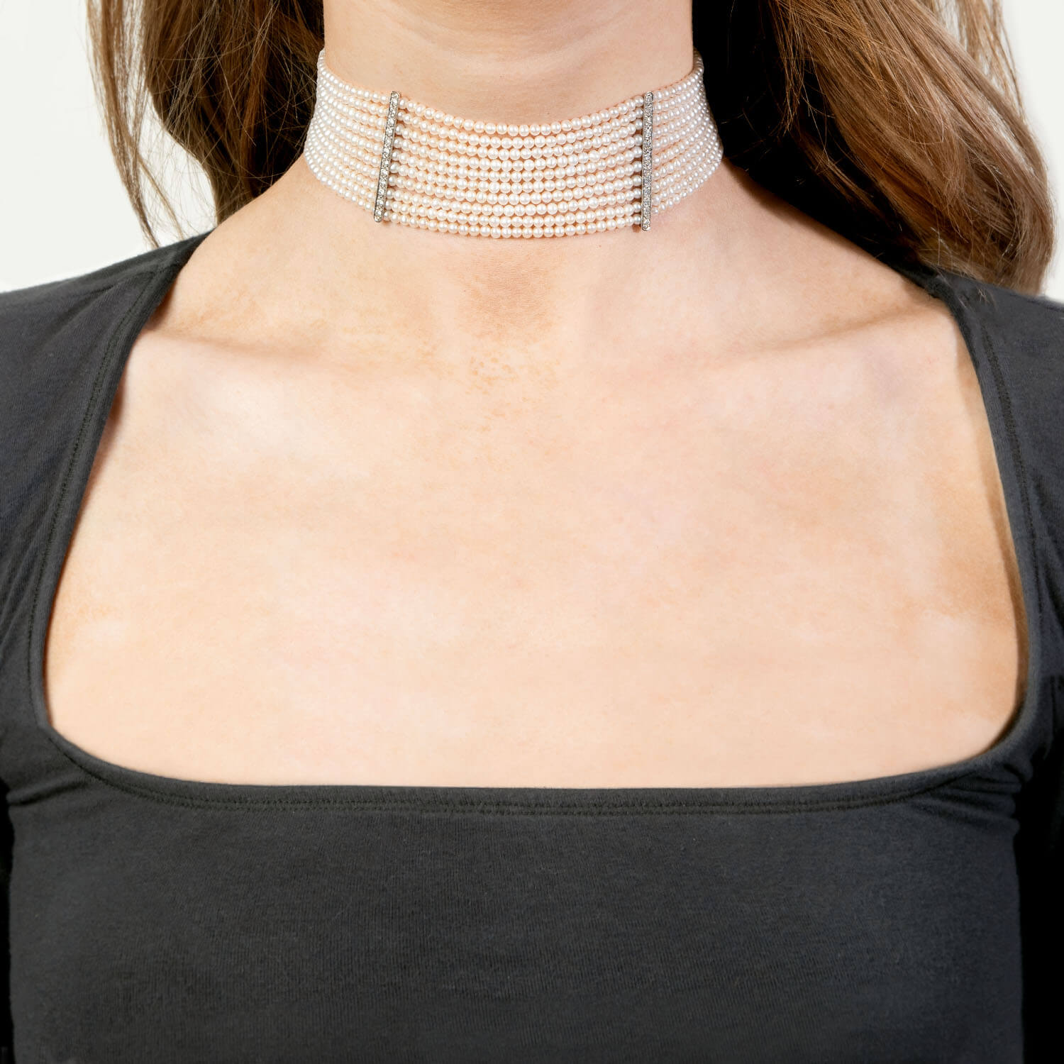 Estate 14k Pearl and Diamond Choker and Bracelet Set