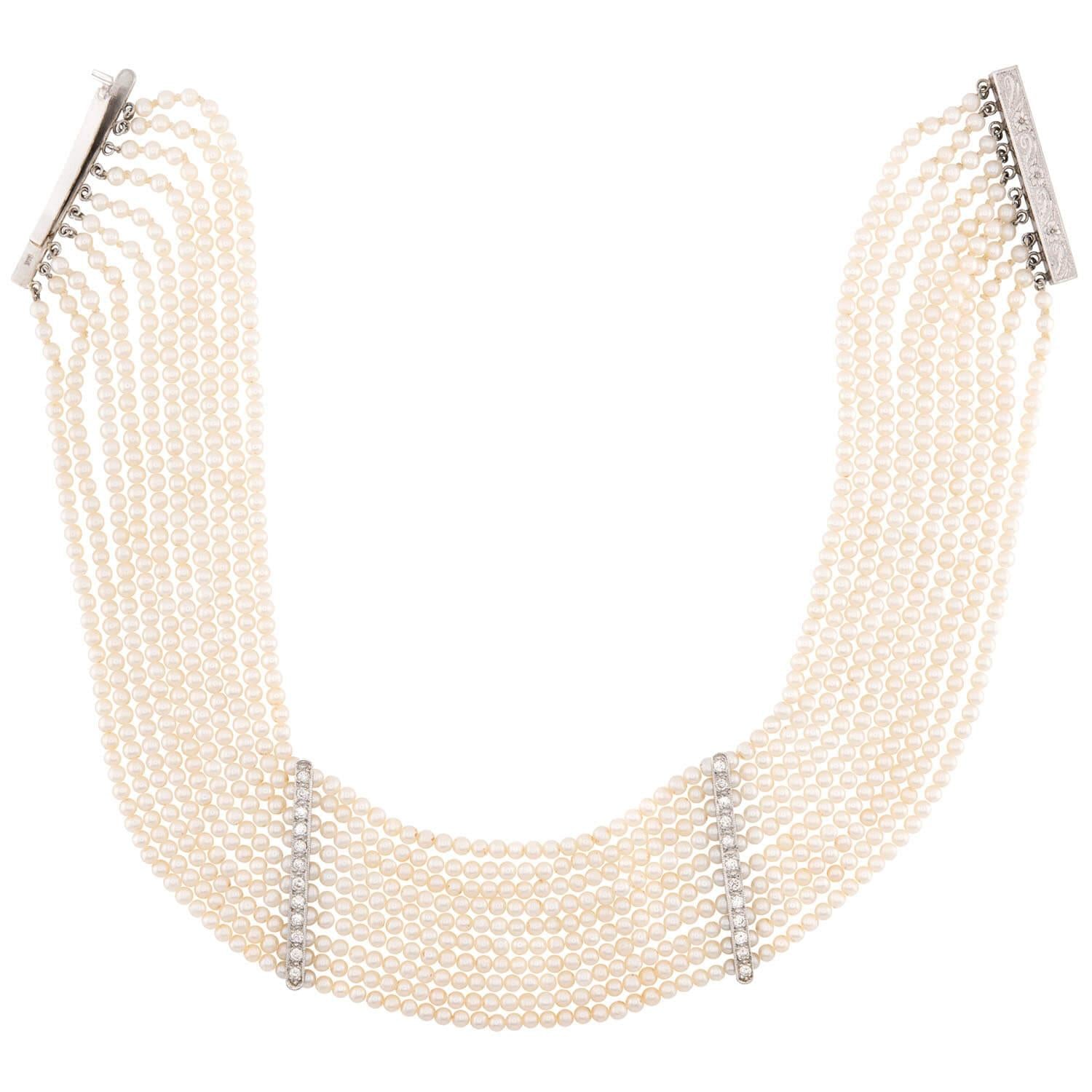 Estate 14k Pearl and Diamond Choker and Bracelet Set