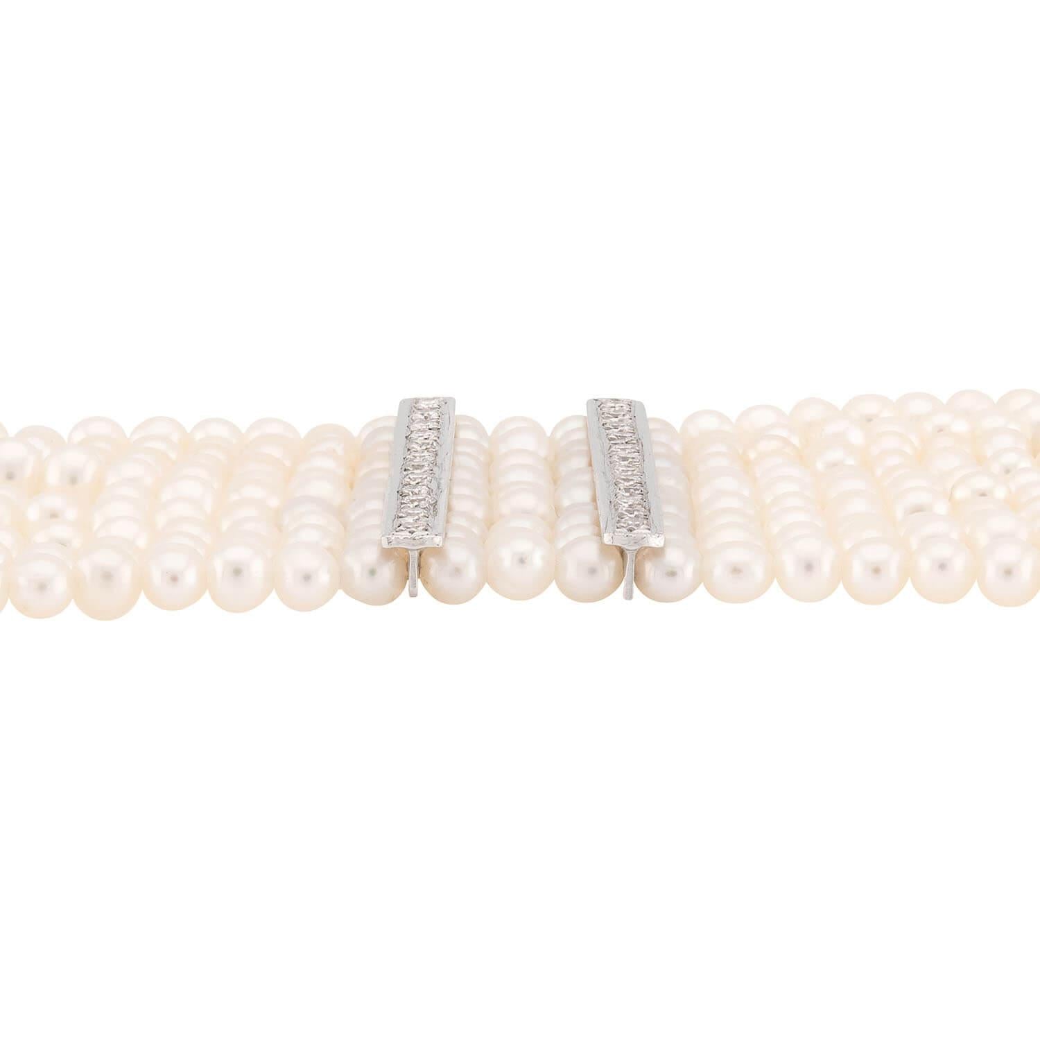Estate 14k Pearl and Diamond Choker and Bracelet Set