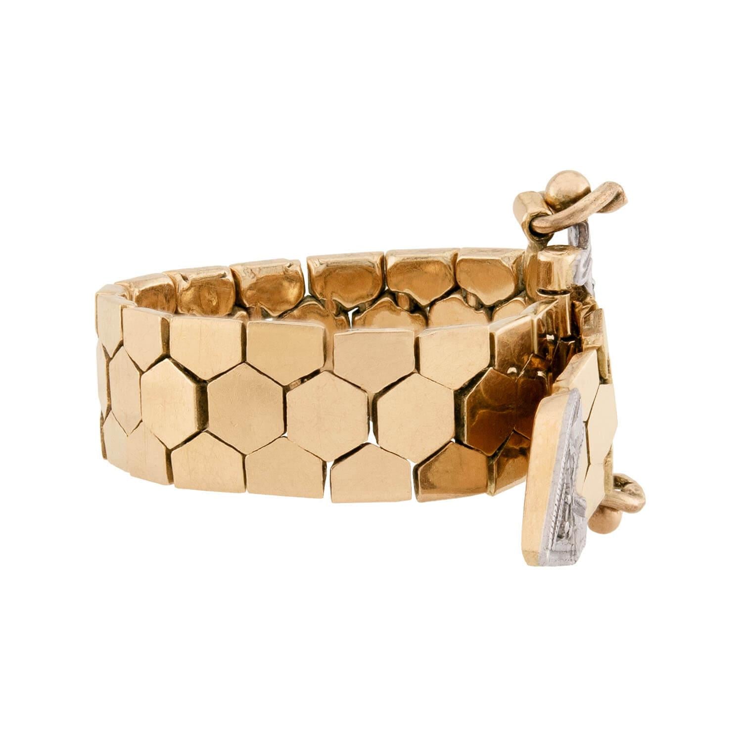 Retro 14k Diamond Adjustable Buckle Ring