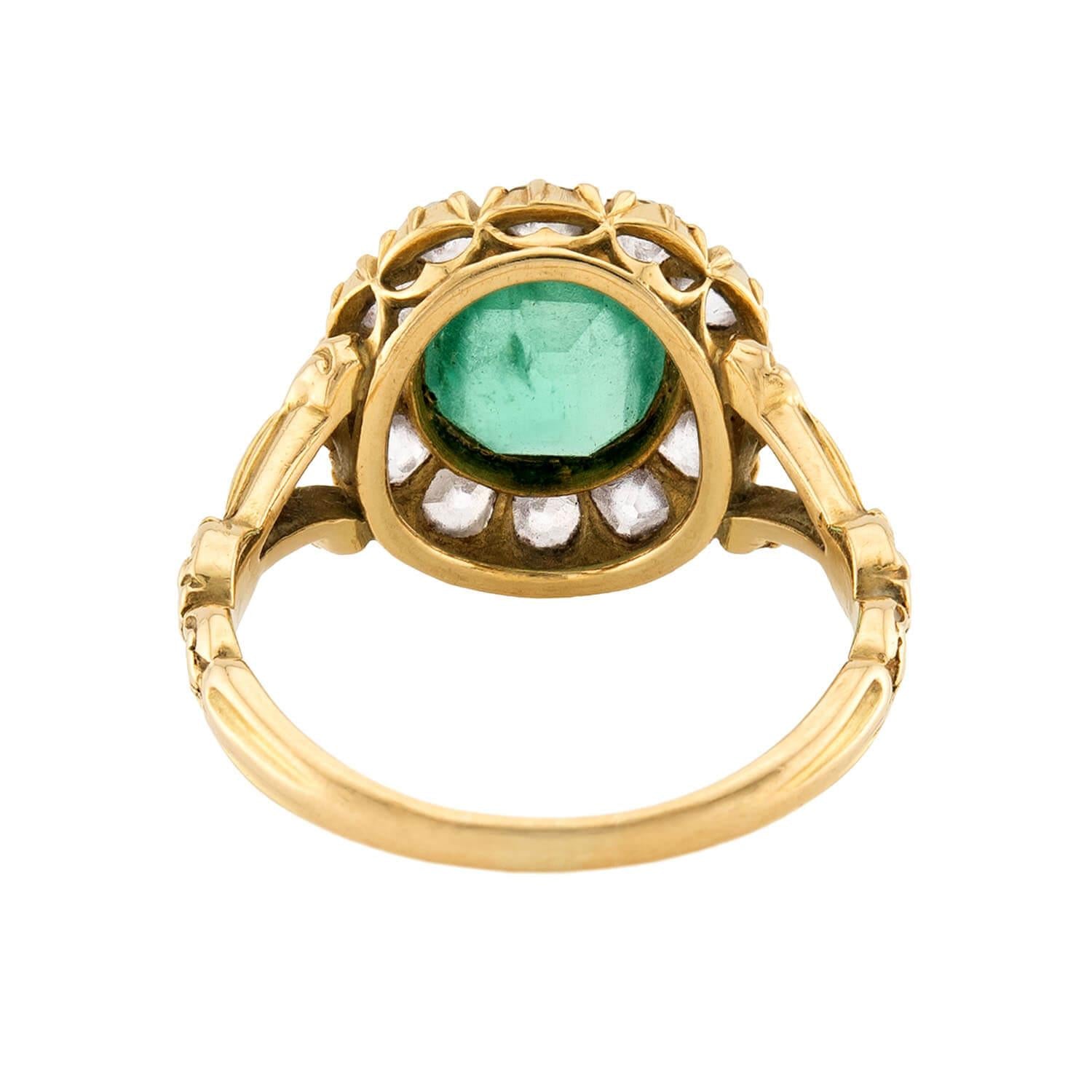 Victorian 18k Emerald and Diamond Halo Ring