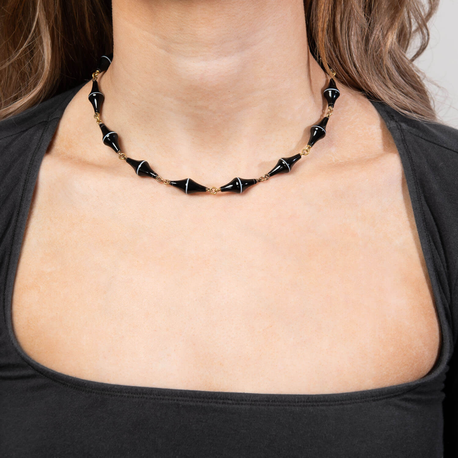 Victorian 14k Banded Agate Necklace 16"