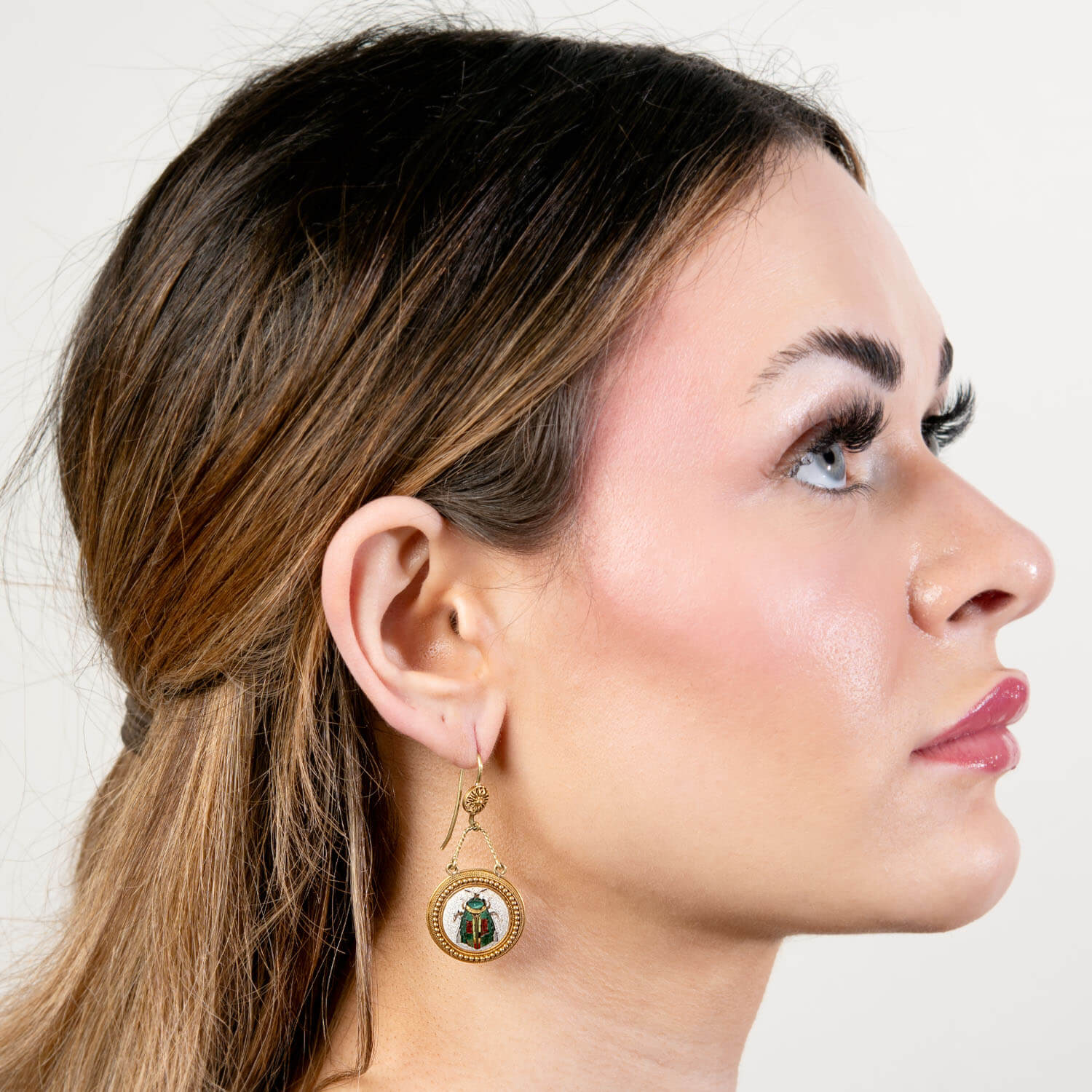 Victorian 18k Italian Micro Mosaic Fly Earrings