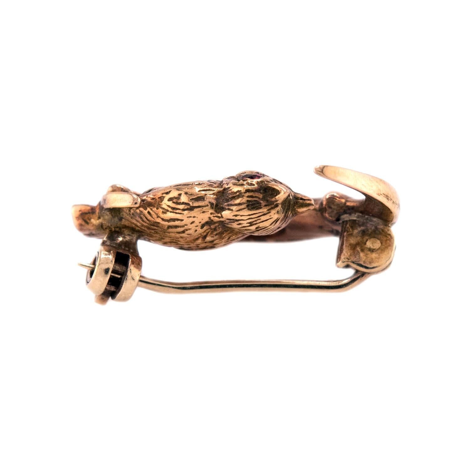 Estate English 9k Garnet & Diamond Owl/Moon-Motif Pin