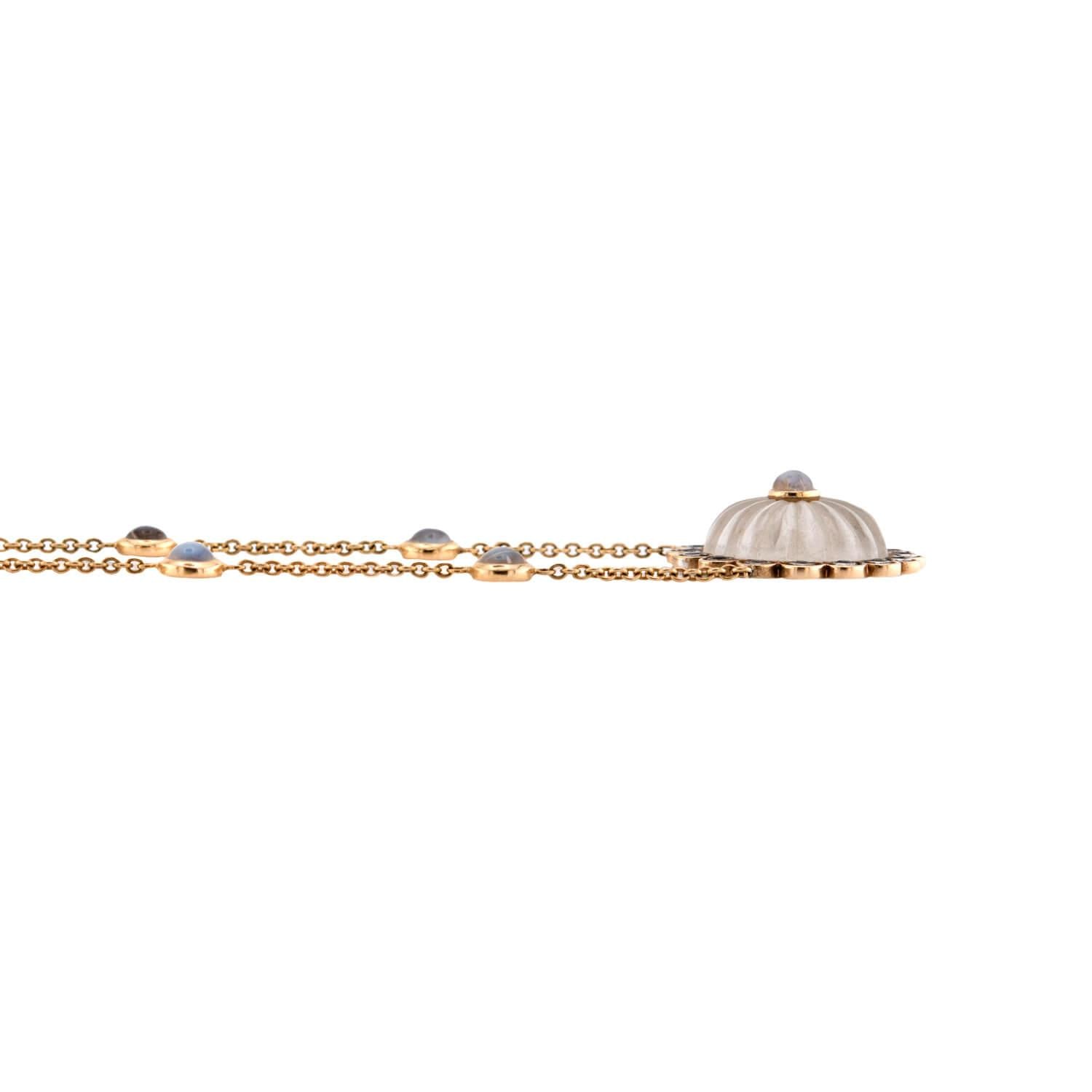 Estate 18k Moonstone, Rock Quartz Crystal, and White Sapphire Pendant Necklace