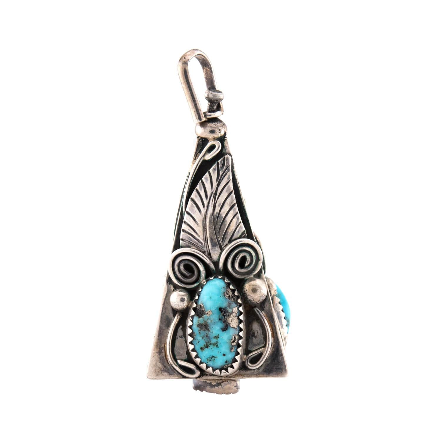 Vintage Native American Sterling Silver Turquoise & Coral Fob