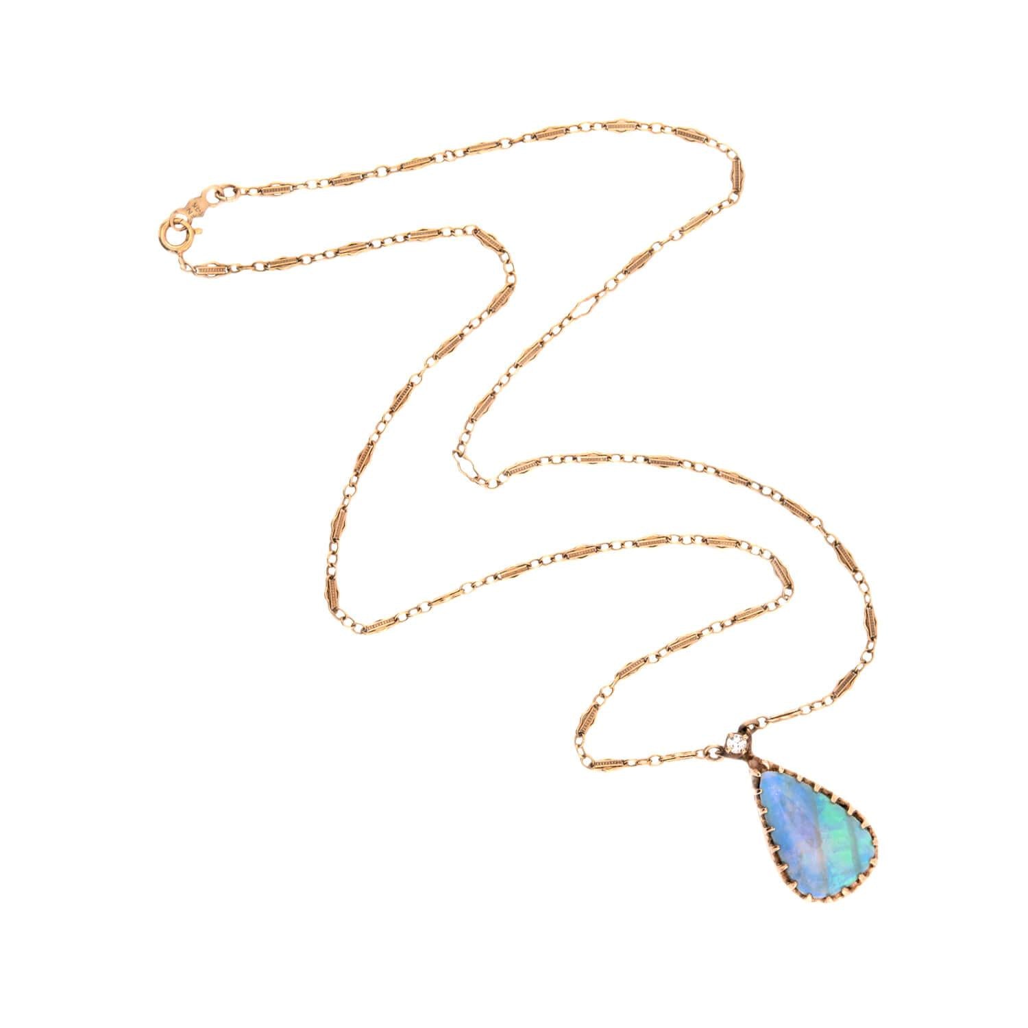 Vintage 14k Opal & Diamond Pendant Necklace