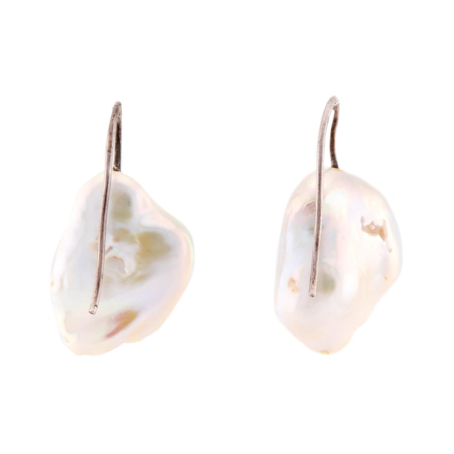 Estate Sterling Silver Blister Pearl Earrings