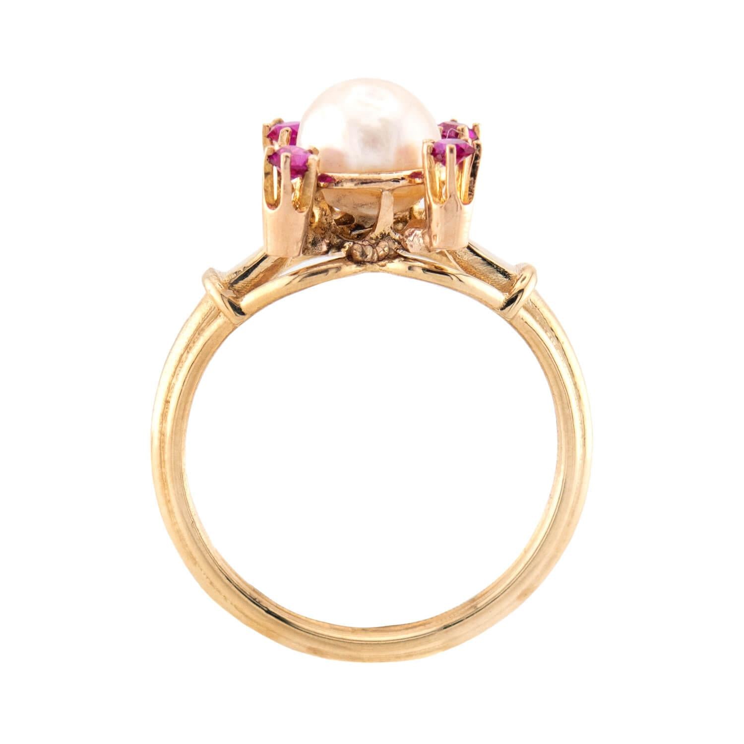 Victorian 14k Pearl and Ruby Ring