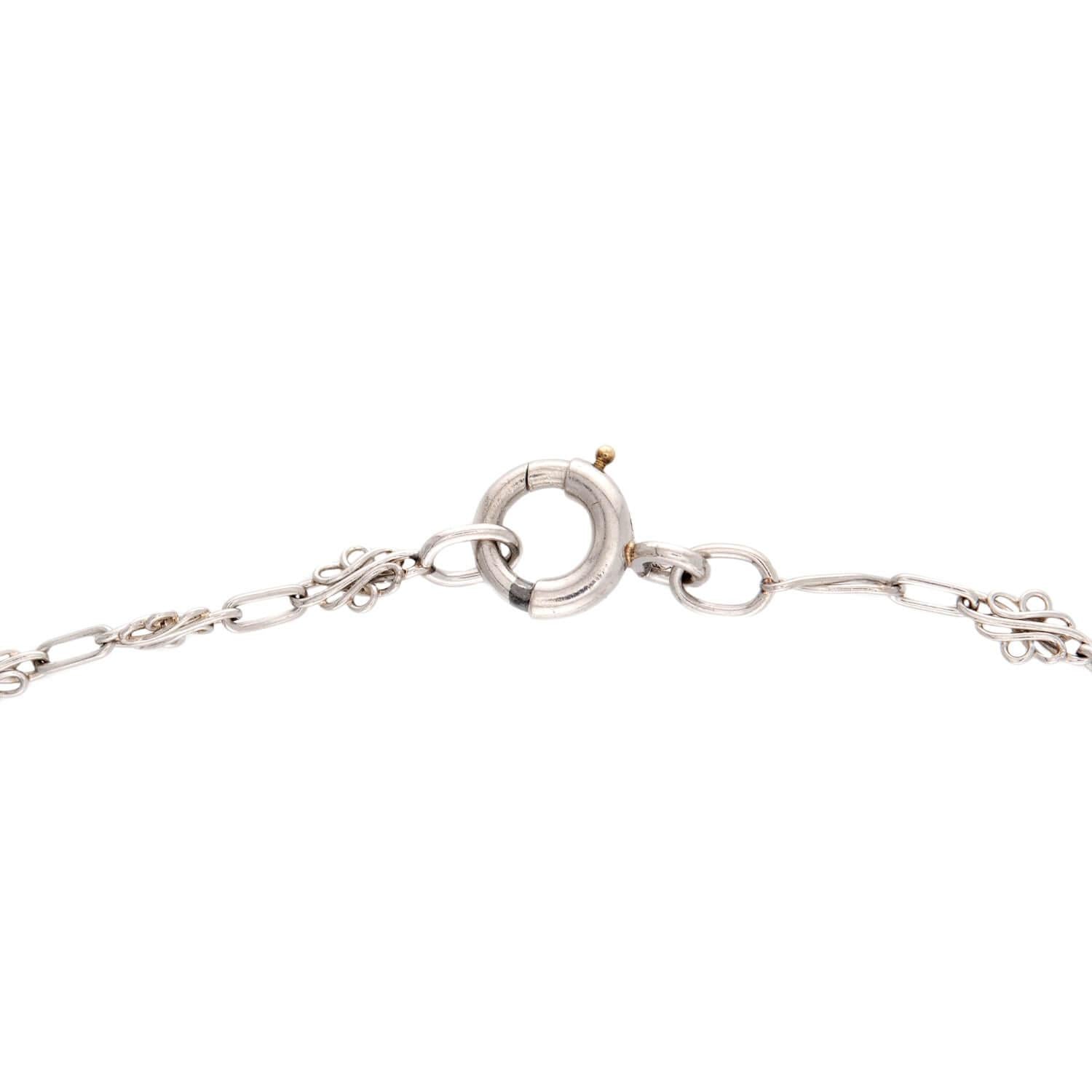 Edwardian Platinum Diamond and Pearl Chain 52"