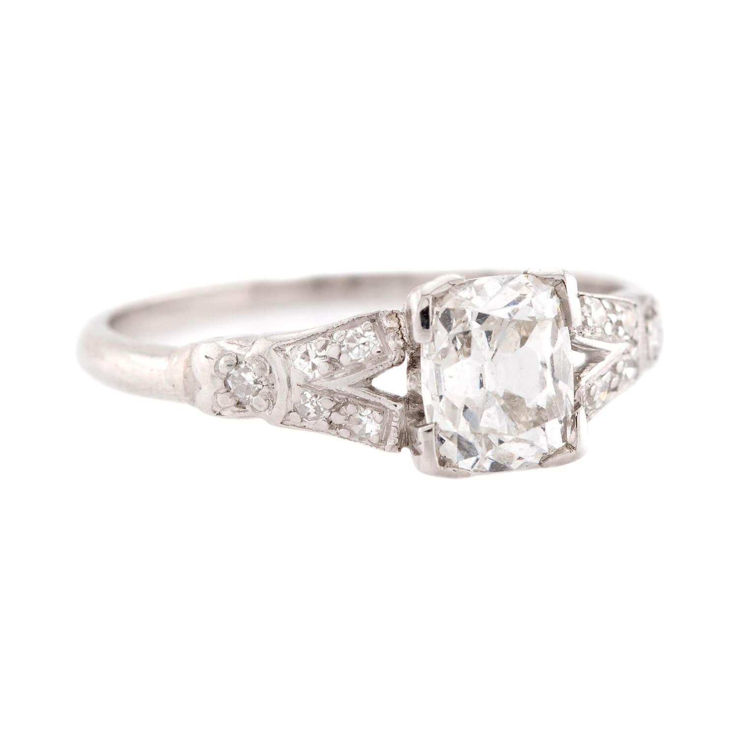 Art Deco Platinum GIA Diamond Engagement Ring 1.03ct