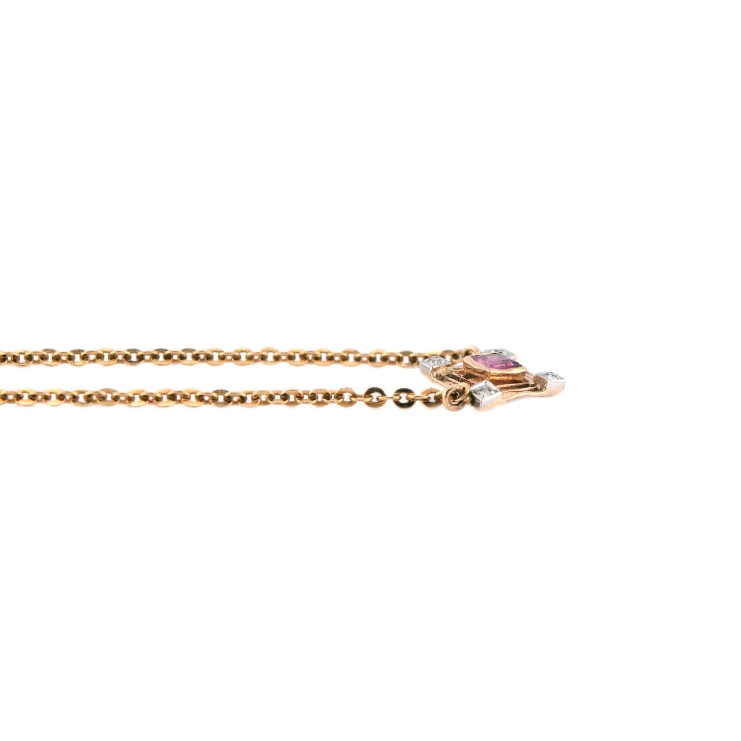 Victorian 14k Tourmaline and Diamond Pendant Necklace