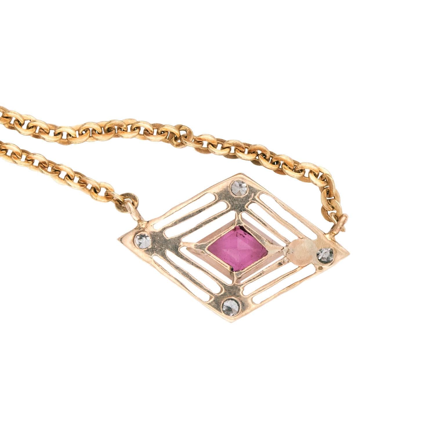 Victorian 14k Tourmaline and Diamond Pendant Necklace