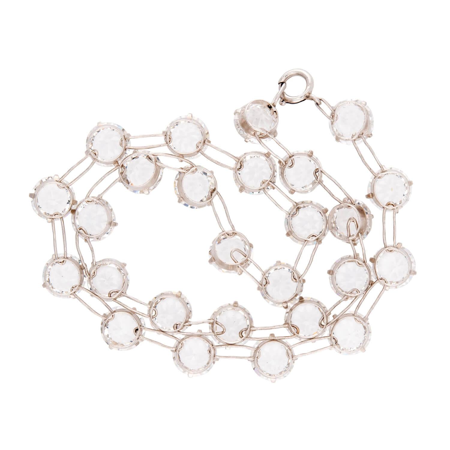 Art Deco Sterling Silver Rock Quartz Crystal Necklace