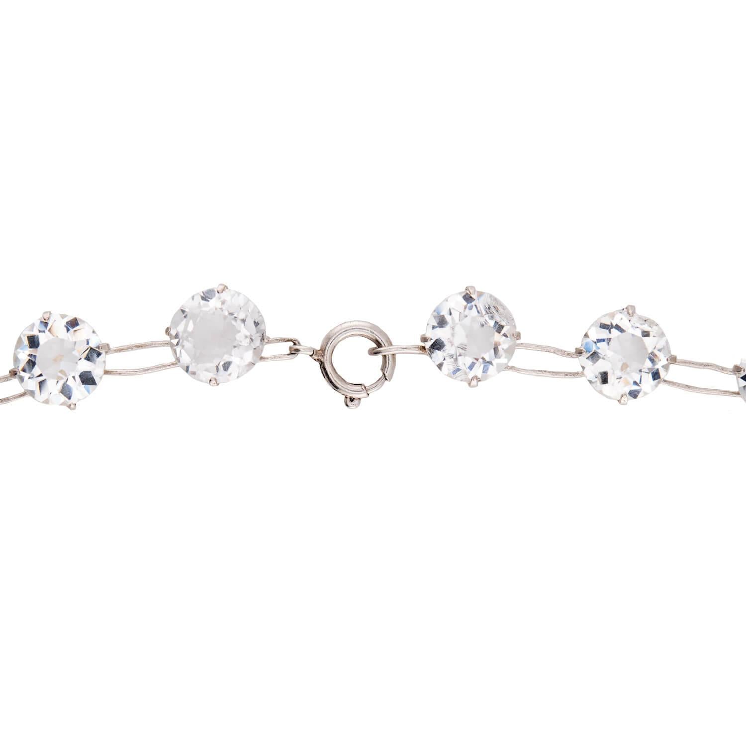 Art Deco Sterling Silver Rock Quartz Crystal Necklace
