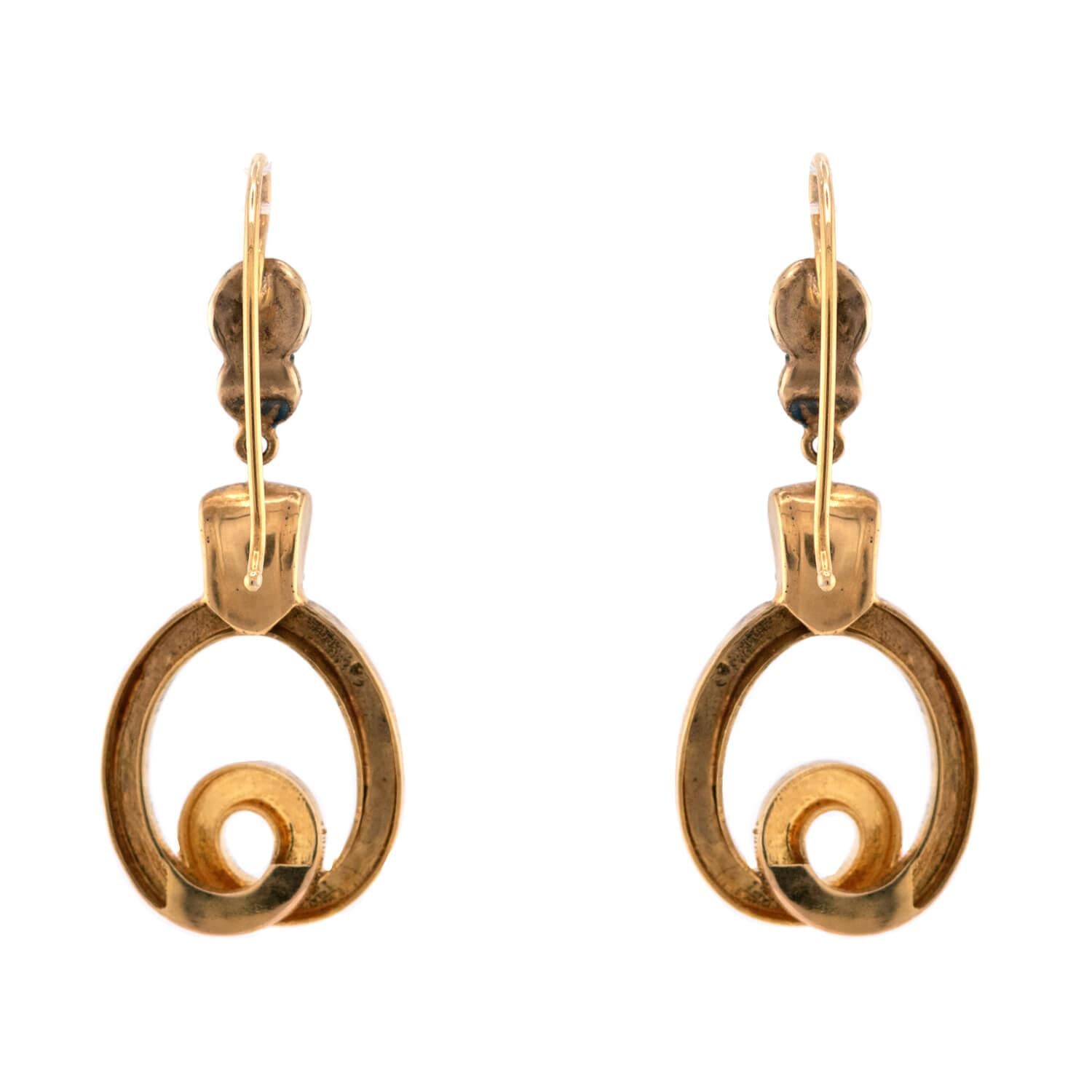 Victorian 14k Diamond Swirl-Motif Dangle Earrings