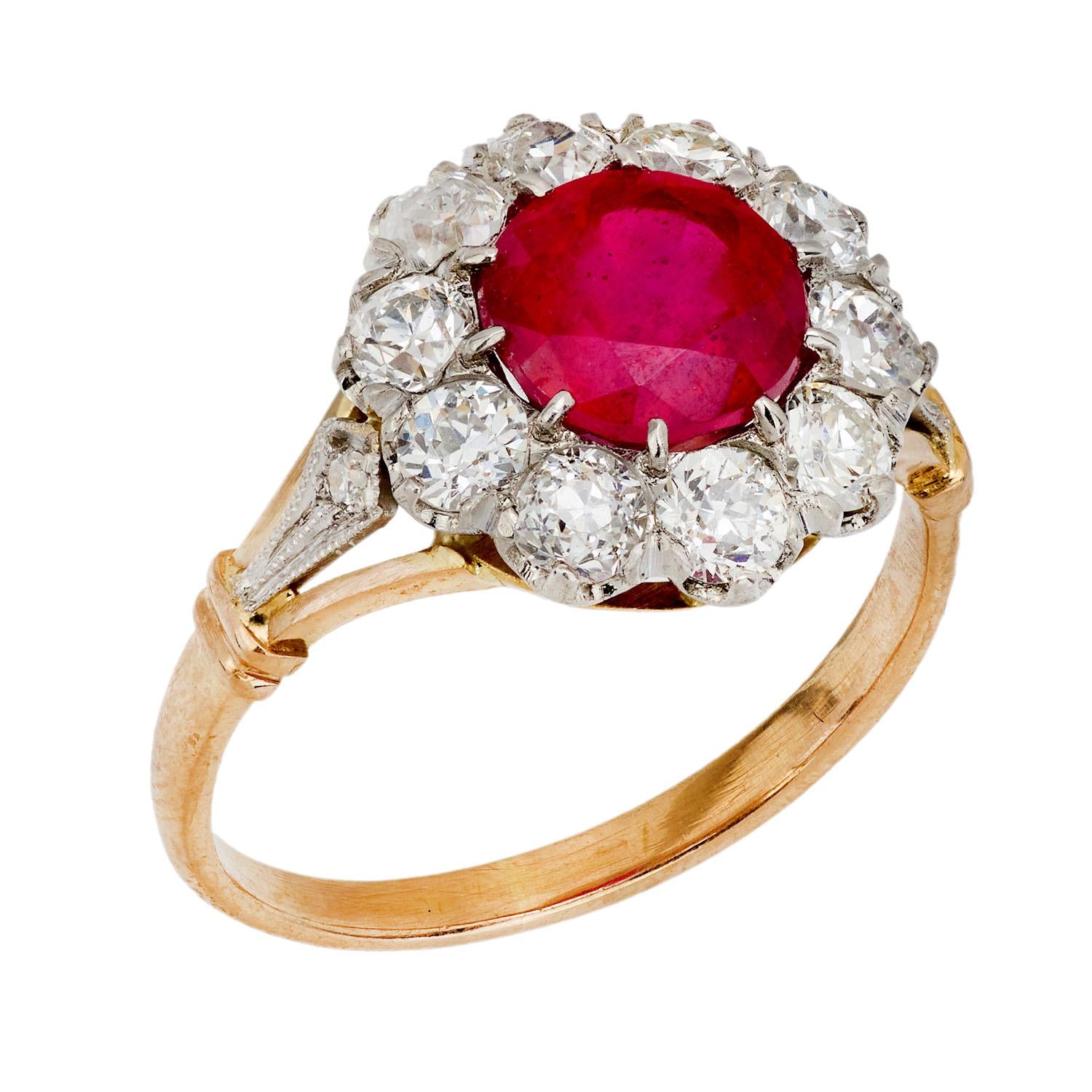 Edwardian 18k/Platinum Ruby and Diamond Halo Ring