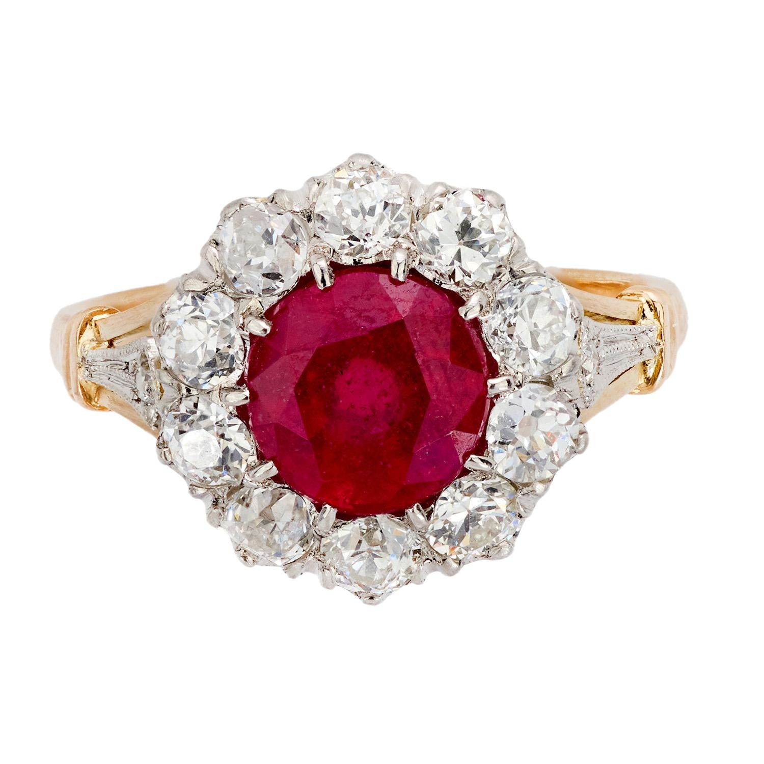 Edwardian 18k/Platinum Ruby and Diamond Halo Ring