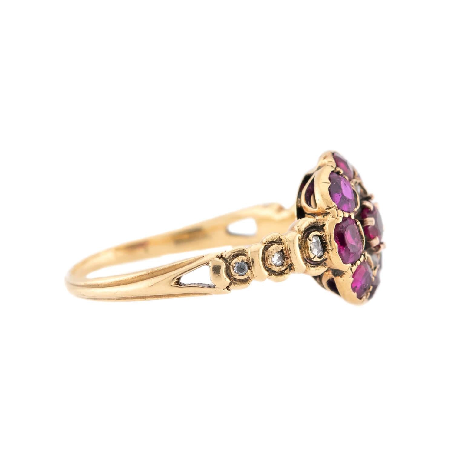Georgian 18k Ruby & Diamond Cluster Ring