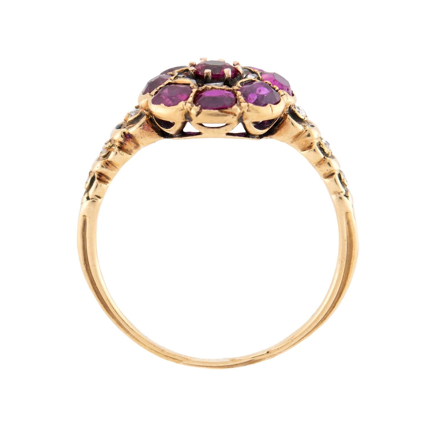 Georgian 18k Ruby & Diamond Cluster Ring