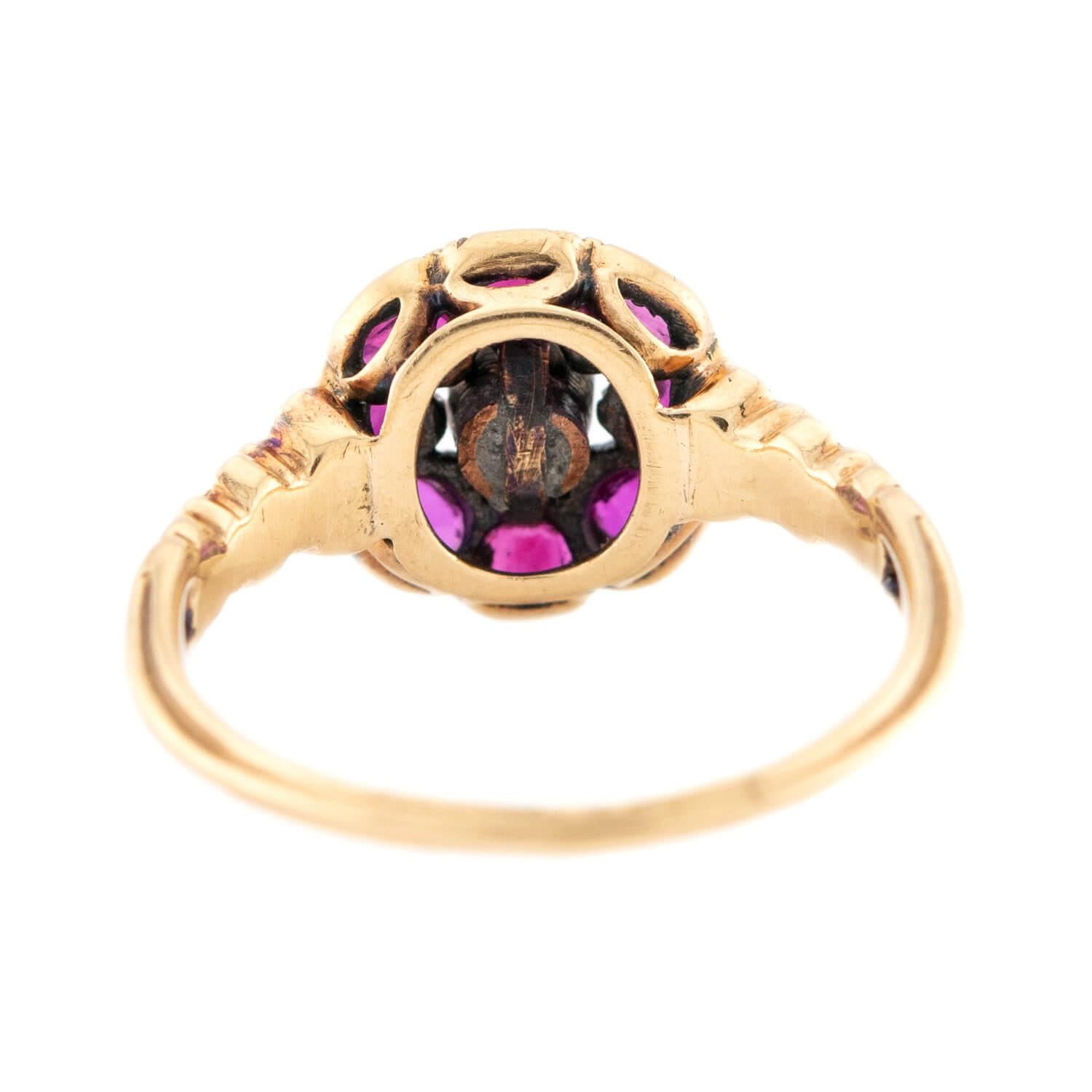Georgian 18k Ruby & Diamond Cluster Ring