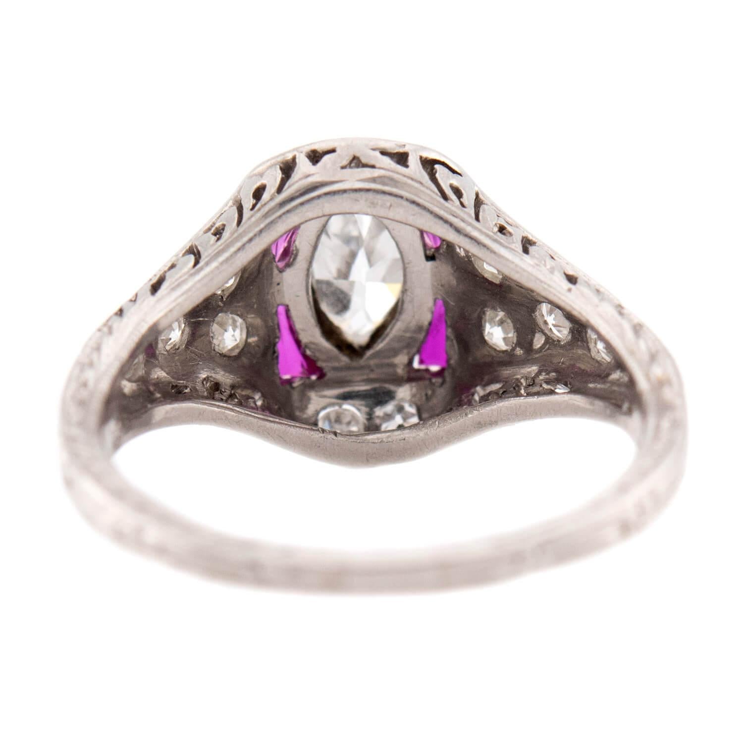 Art Deco Platinum Diamond & Ruby Engagement Ring .75ct