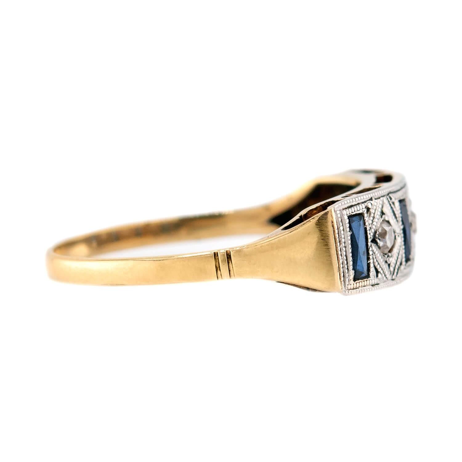 Edwardian 18k Platinum Diamond Sapphire Ring