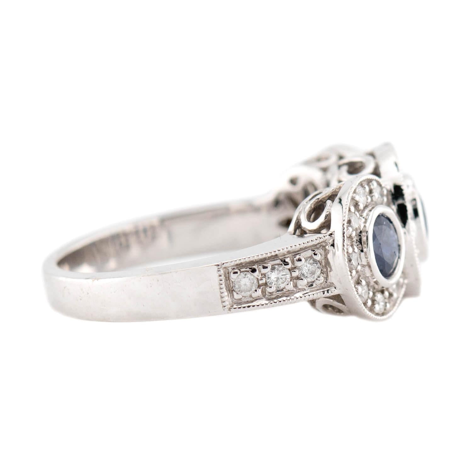 Estate 14K Sapphire & Diamond 3 Stone Ring