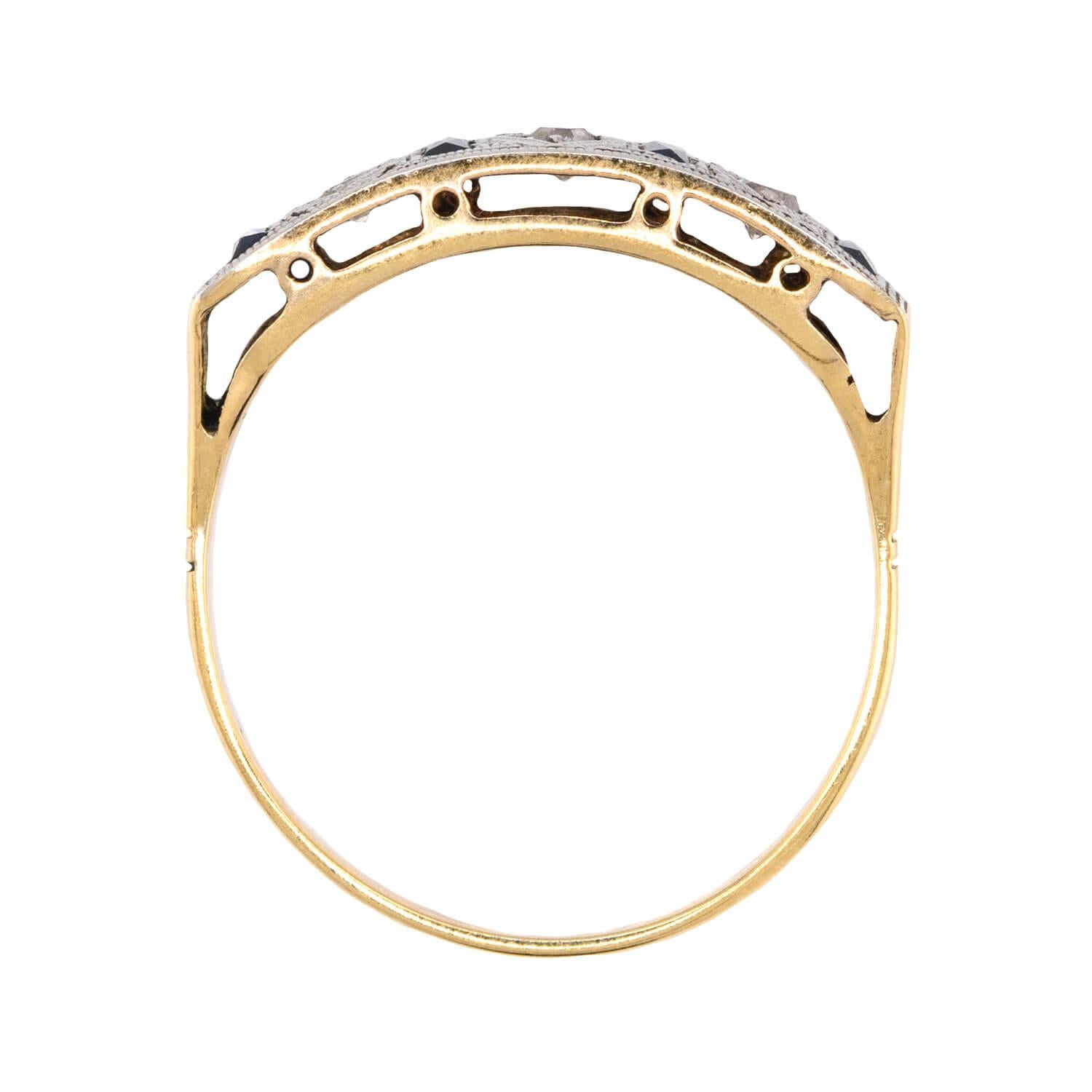 Edwardian 18k Platinum Diamond Sapphire Ring