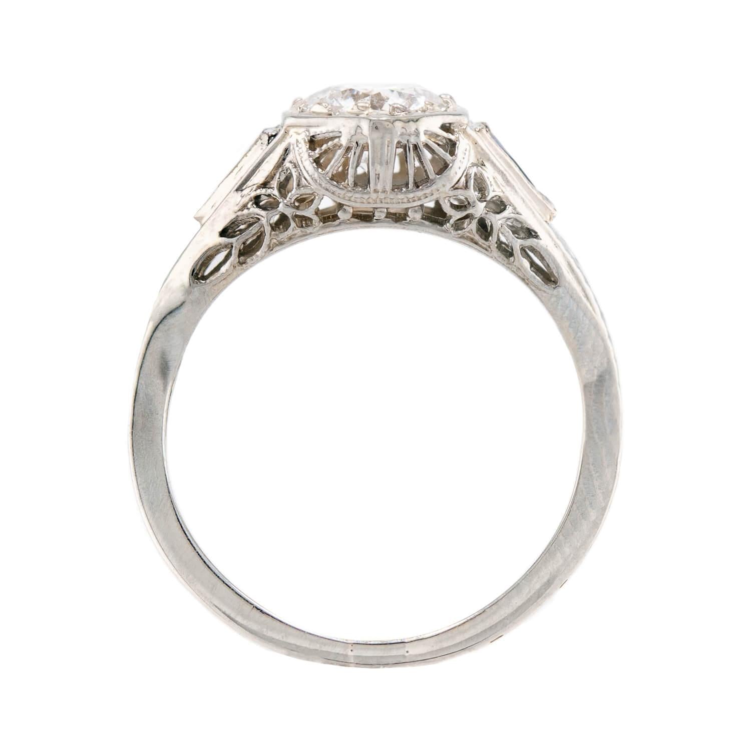 Art Deco 18k Diamond & Sapphire Engagement Ring .73ct