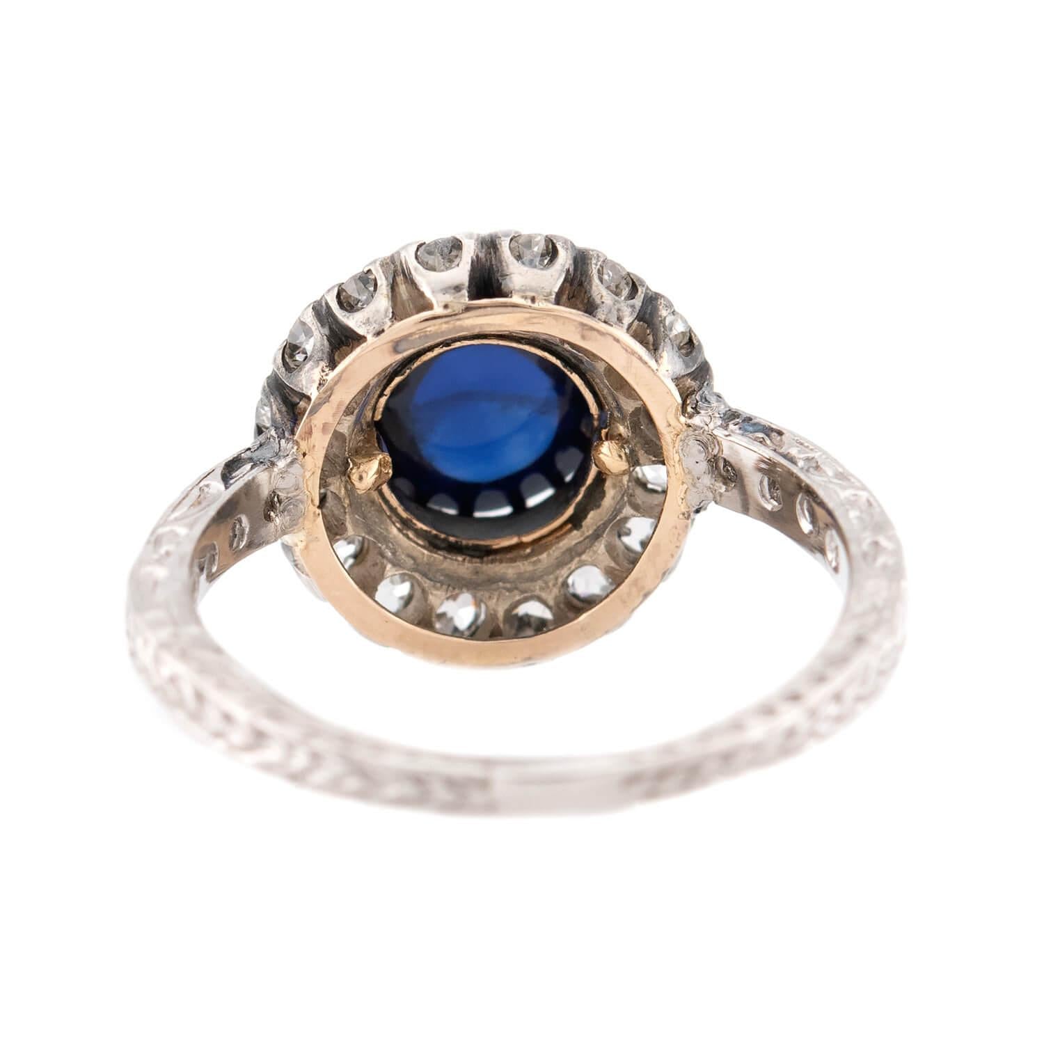 Edwardian 18k/Platinum Sapphire & Diamond Halo Ring