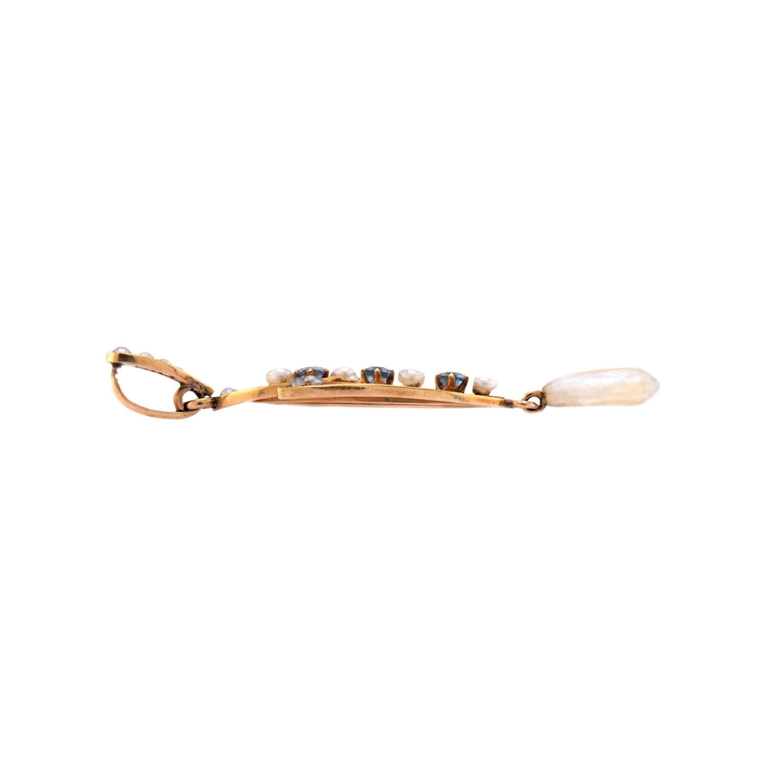 KREMENTZ & CO. Art Nouveau 14k Pearl & Sapphire Lavalier Pendant/Charm